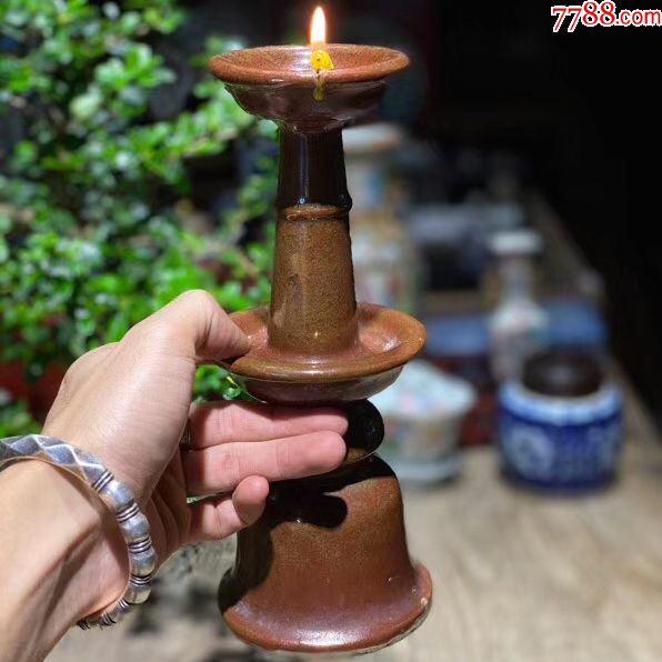 清代紫金釉烛台石湾窑灯台_其他灯具_收藏价格_鉴定交易_7788瓷器网