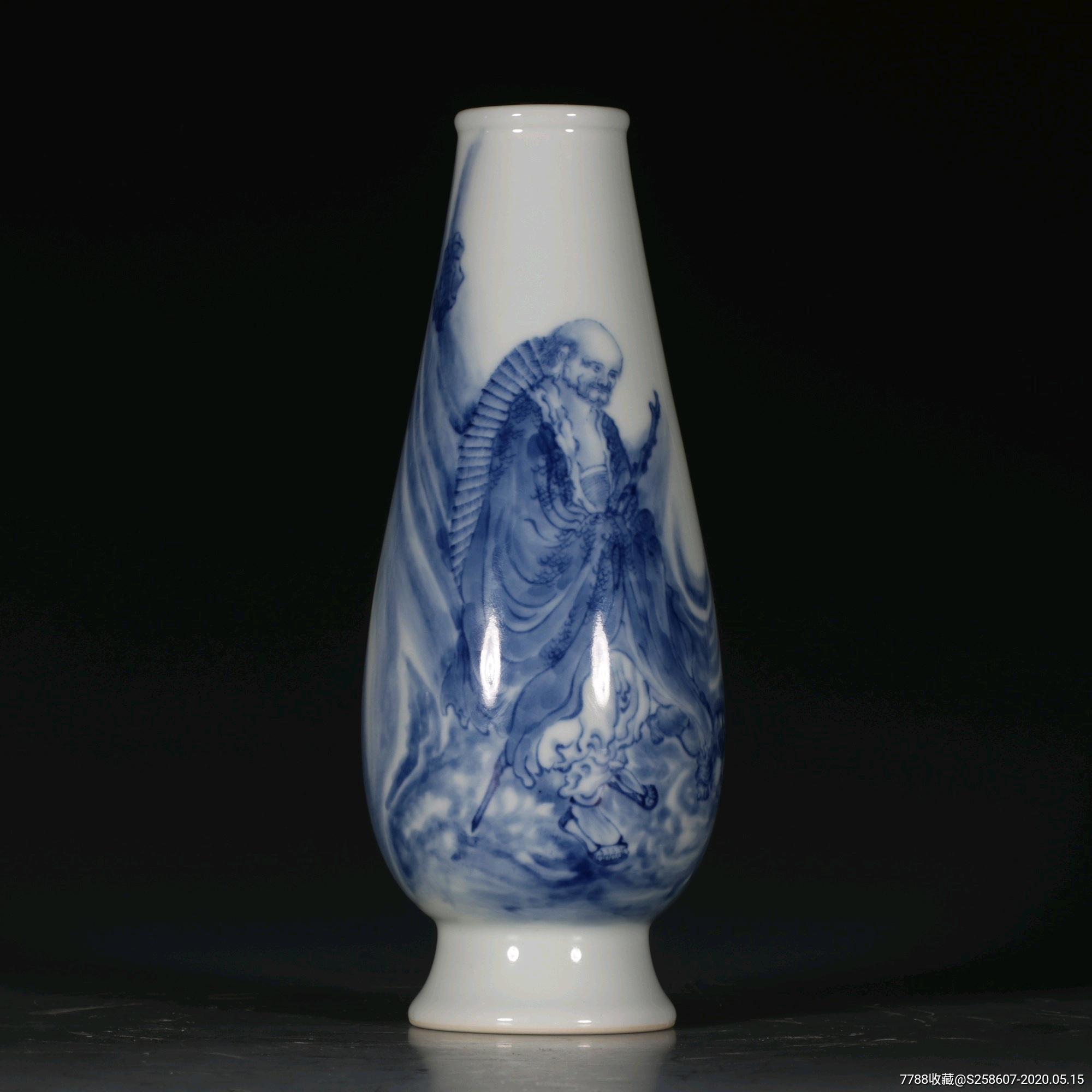 私藏 王步青花罗汉图胆瓶-青花瓷-7788收藏__收藏热线