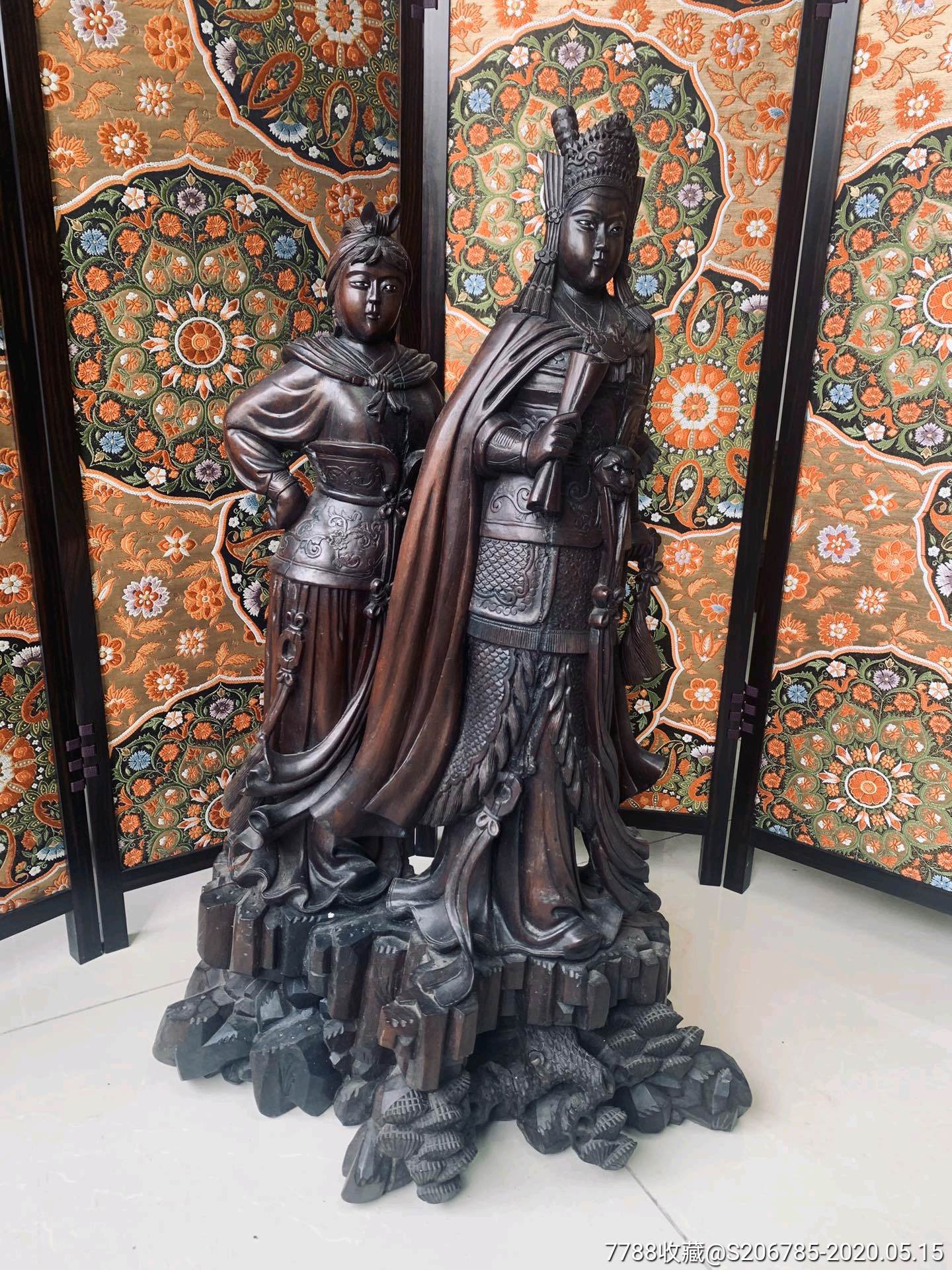 创汇期,穆桂英侍女图,龙眼木雕刻,纯手工