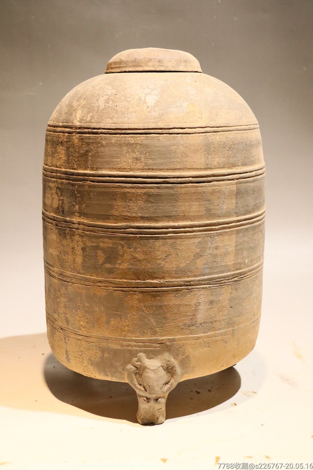 古玩陶器古董高古陶汉代带盖陶粮仓