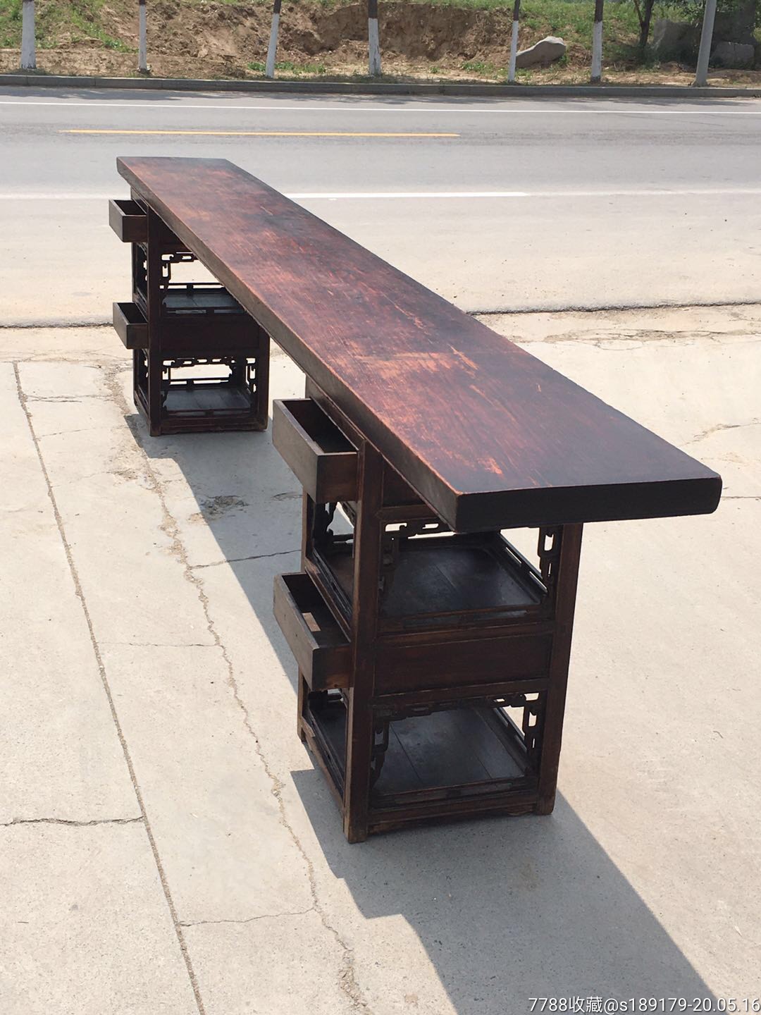 清代榆木大独板架几案一套48