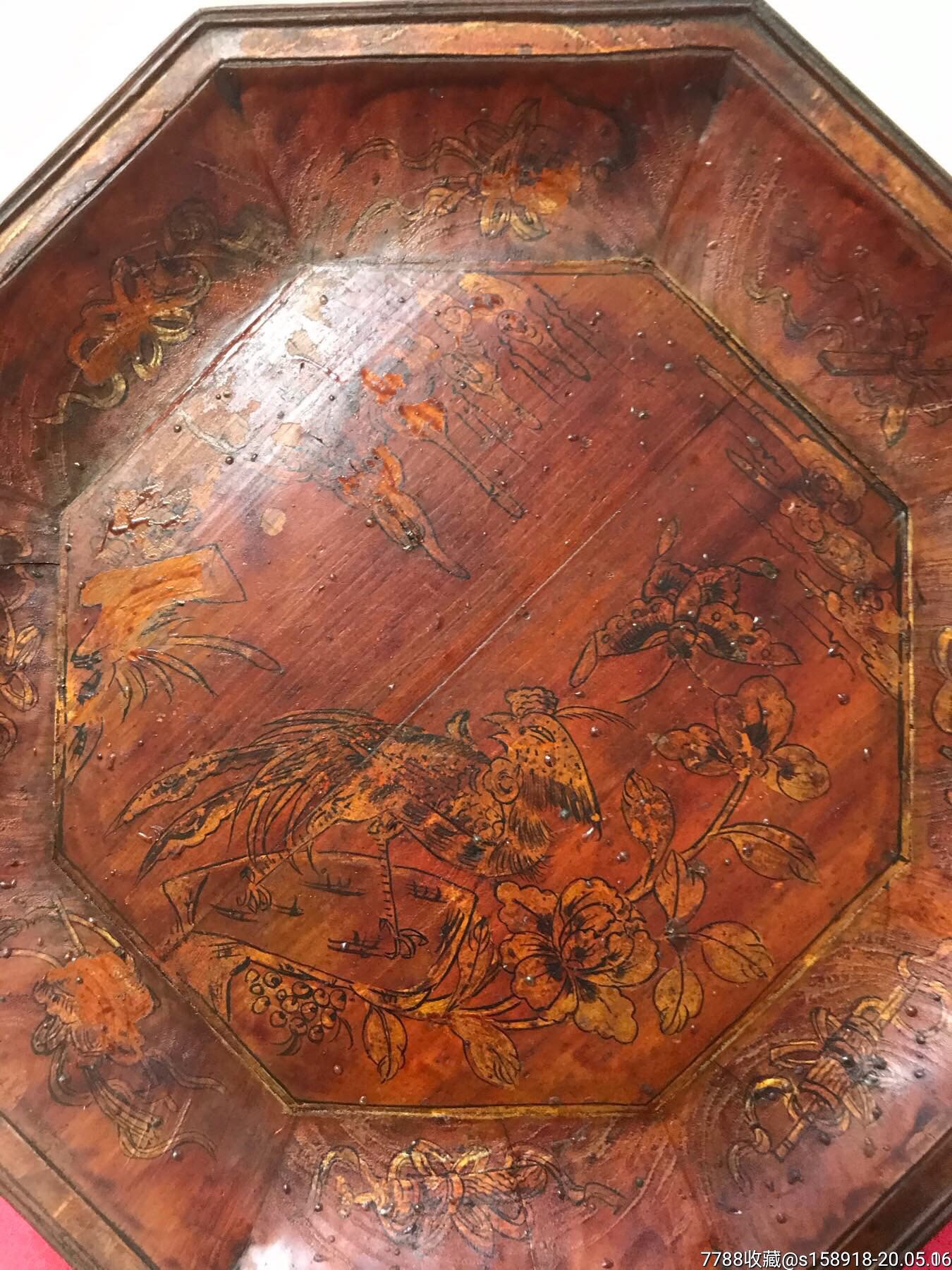 民国好品工细金彩花鸟八棱茶盘