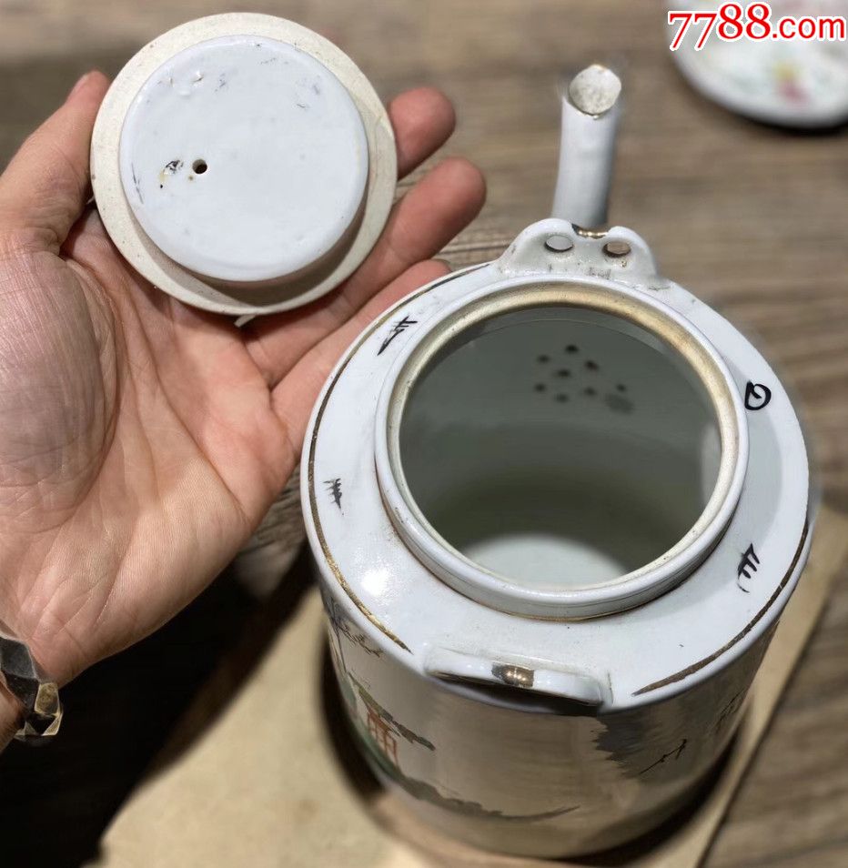 民国人物提梁壶瓷器江西王利生造桃花美人老瓷壶瓷茶壶