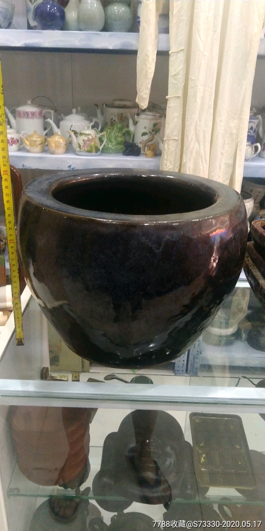 民国宜钧釉画缸水缸有2条线器身有一撞疤