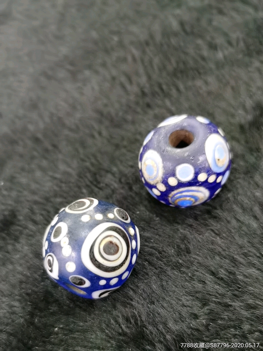 汉代时期蜻蜓眼琉璃珠二个