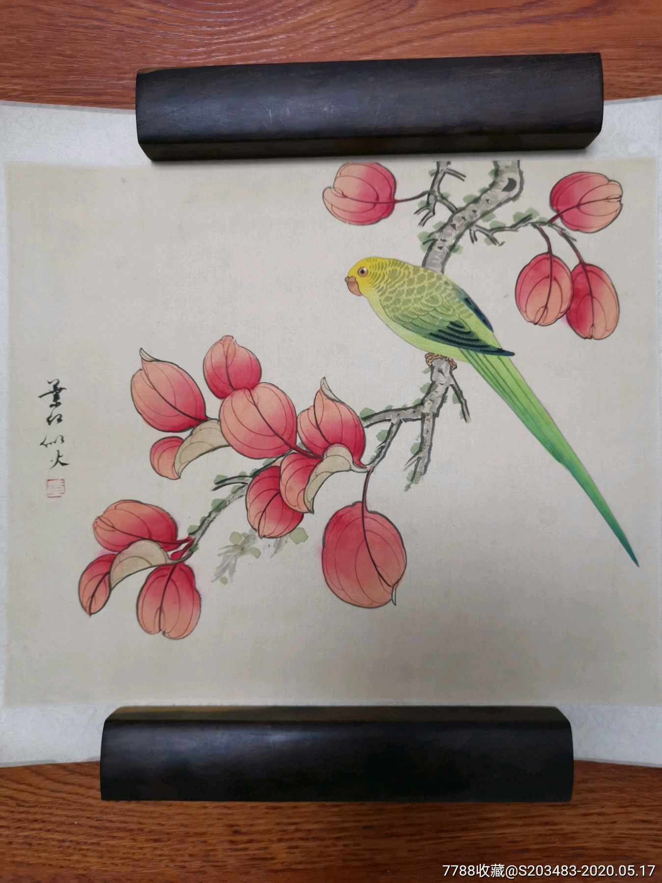 纯手工手绘工笔花鸟字画国画小品