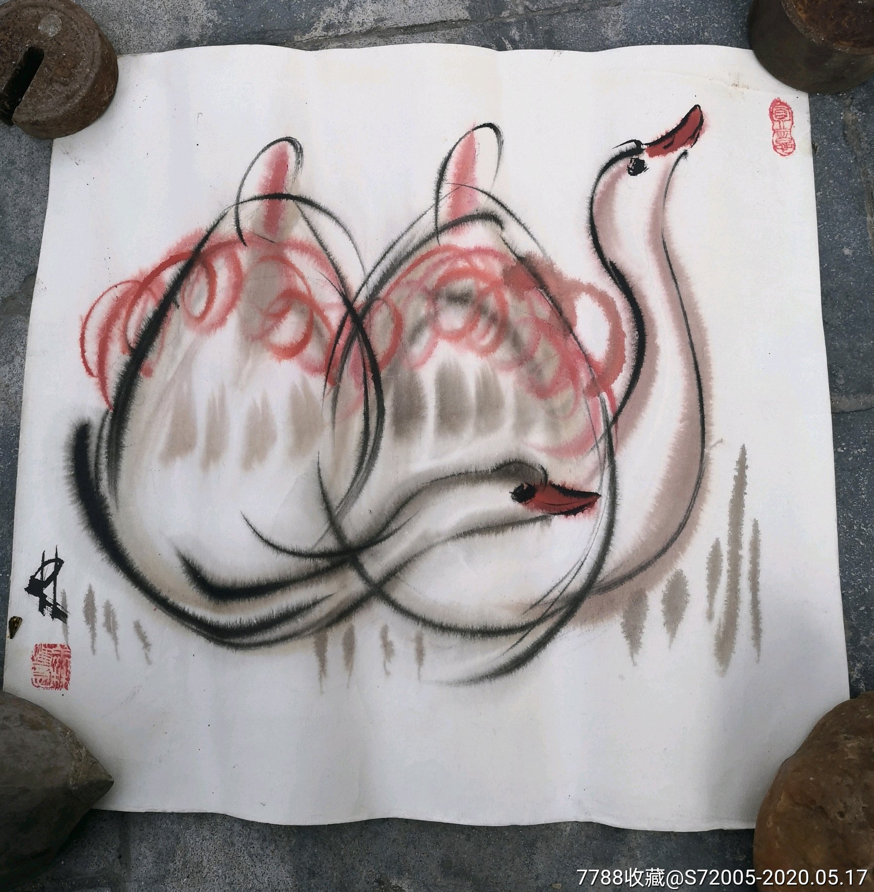 "商品>>>>99韩美林落落款两只大白鹅五品以下￥19899韩美林落款