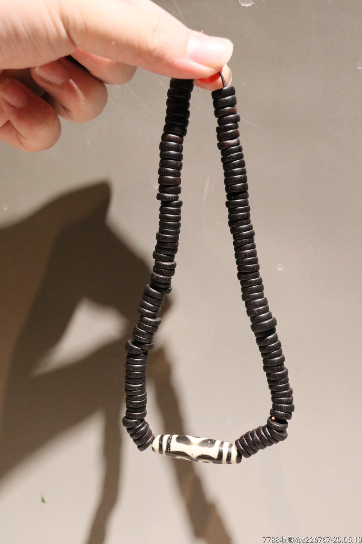 清代小叶紫檀佛珠搭配爱心琉璃天珠锁骨链