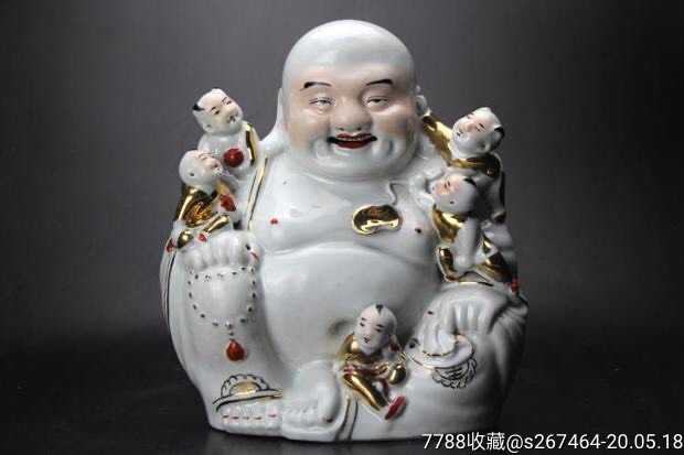民国茂记生造白釉描金五子弥勒佛