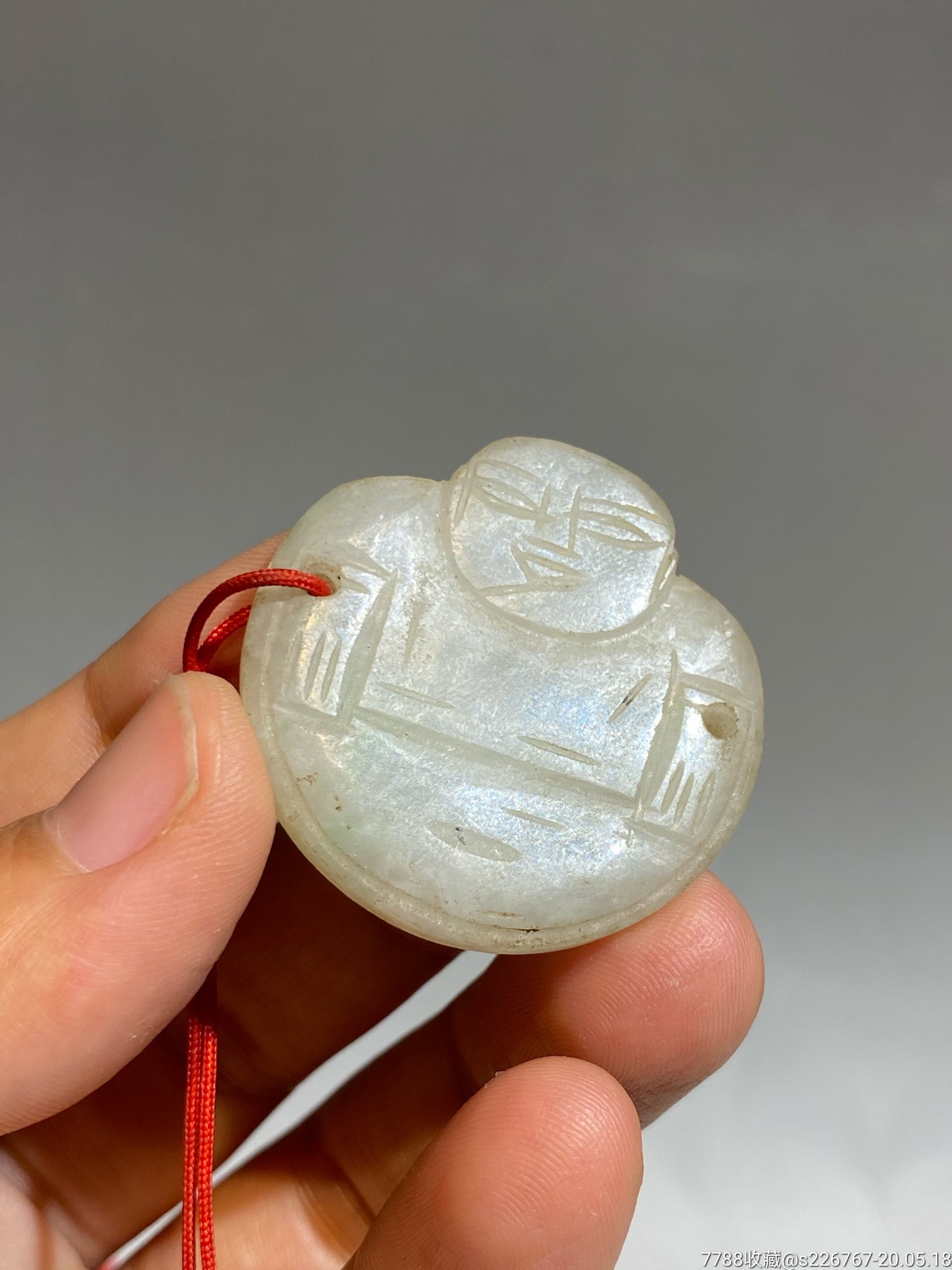 古玩玉器清代老翡翠弥勒佛帽花