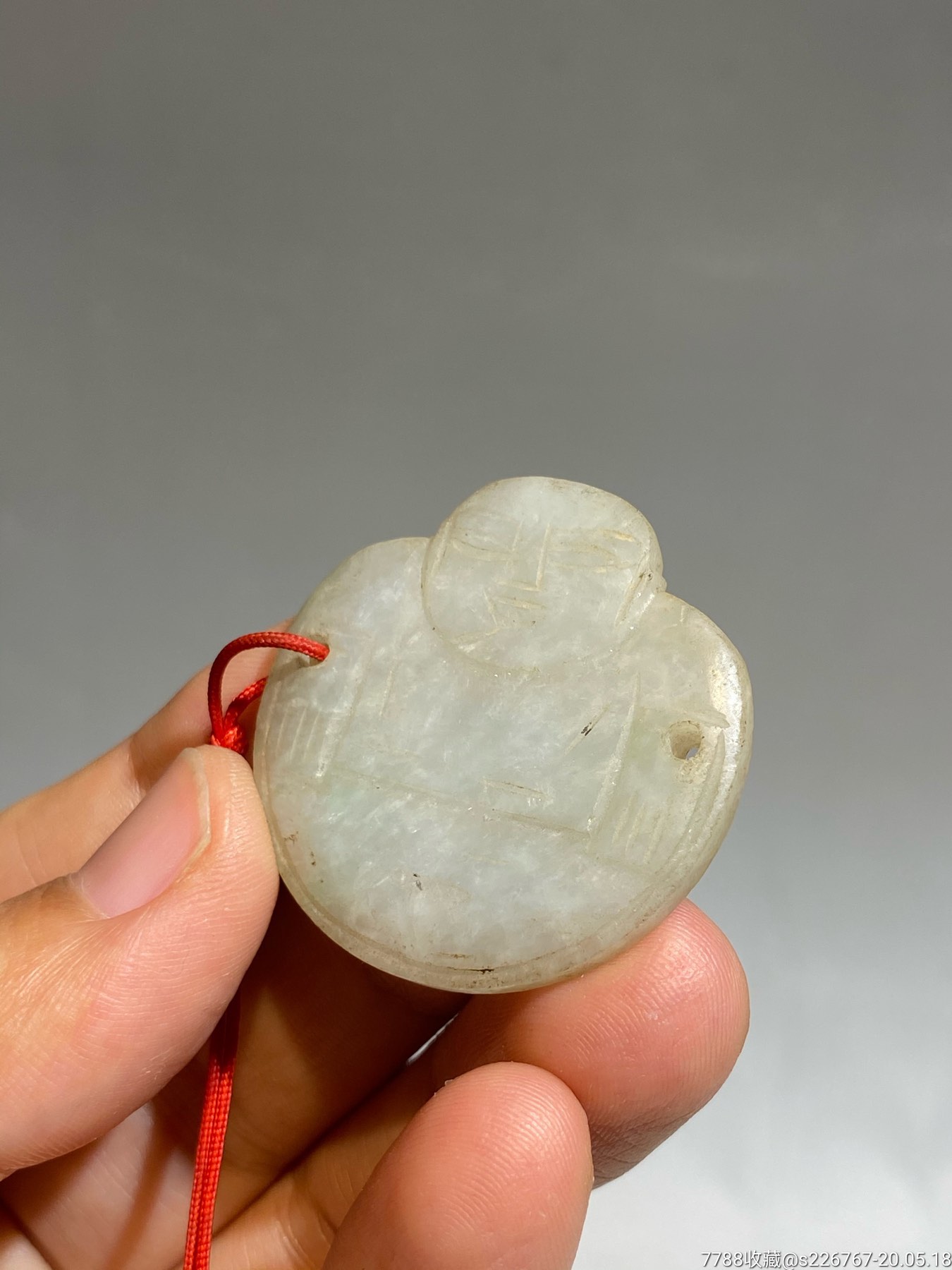 古玩玉器清代老翡翠弥勒佛帽花