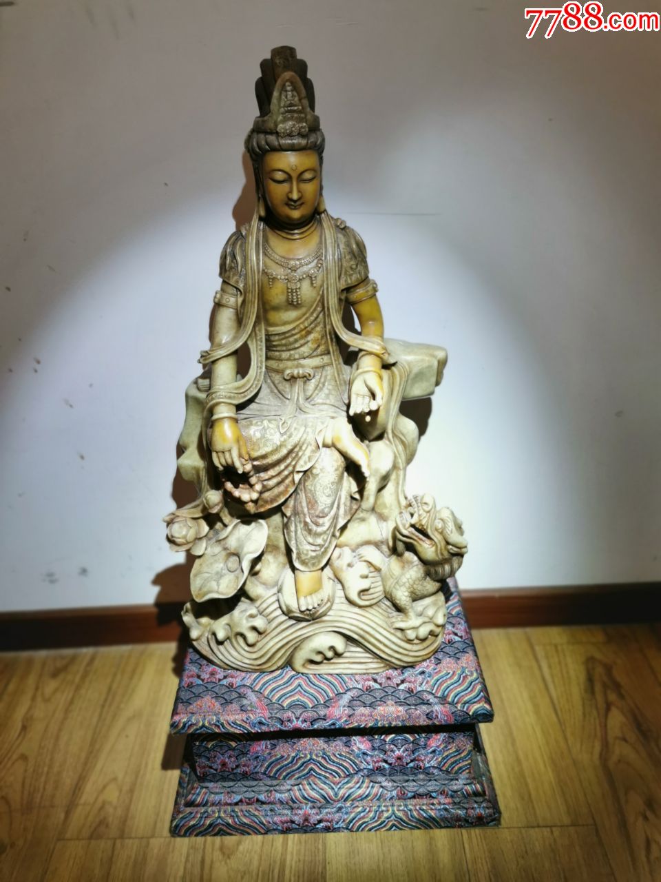 乘龙观音寿山石佛造像,高77cm,重约六七十斤,详细见细图