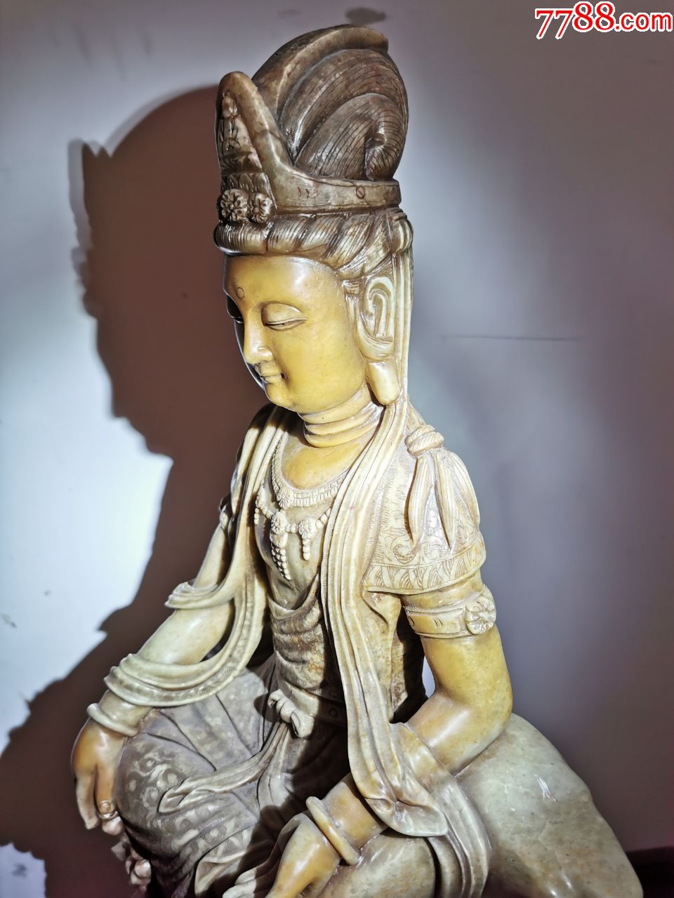 乘龙观音寿山石佛造像,高77cm,重约六七十斤,详细见细图