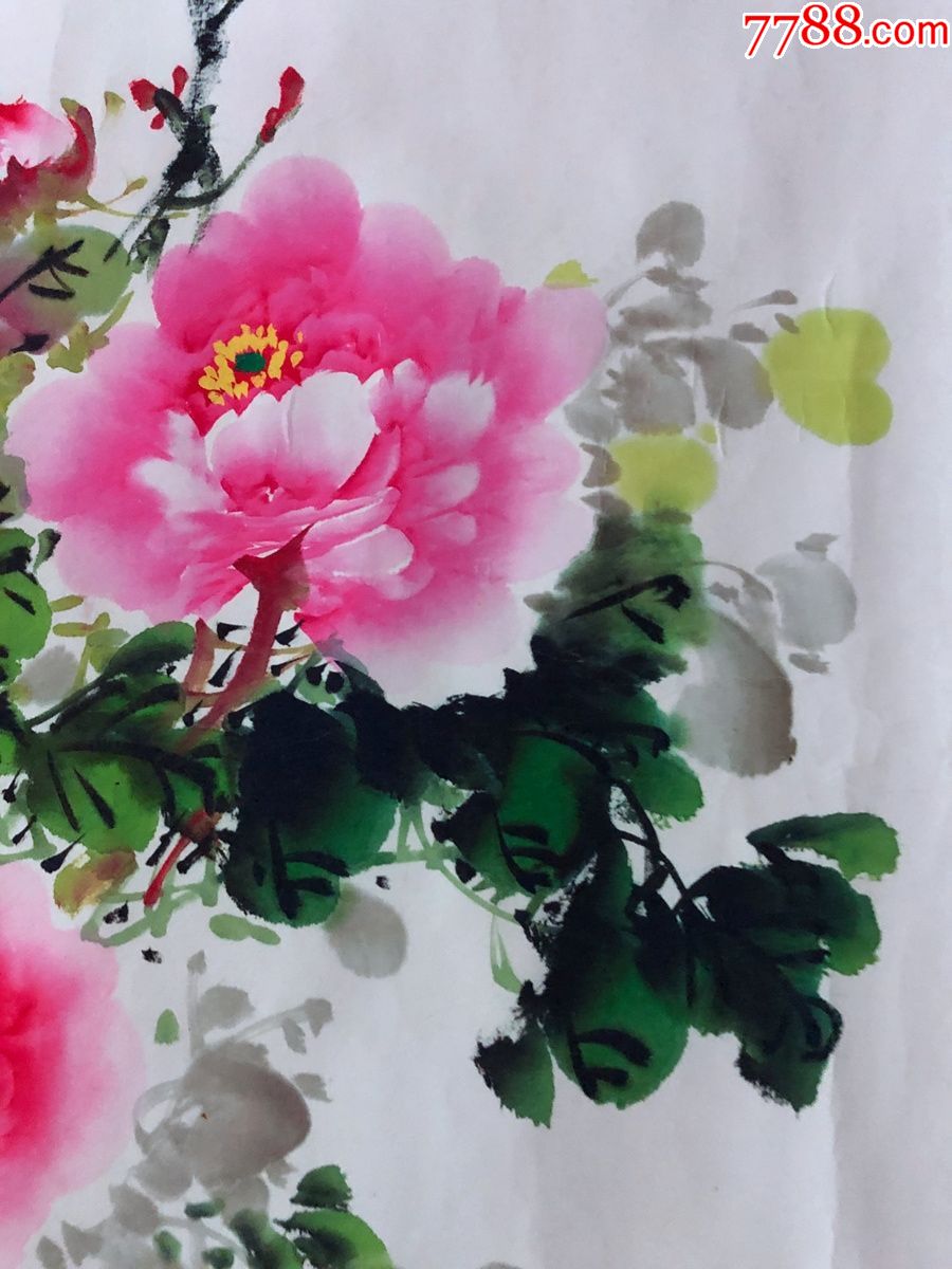 书画原作5567,【陈桂芳】花鸟画,牡丹【花开富贵】,四尺全开,卷轴