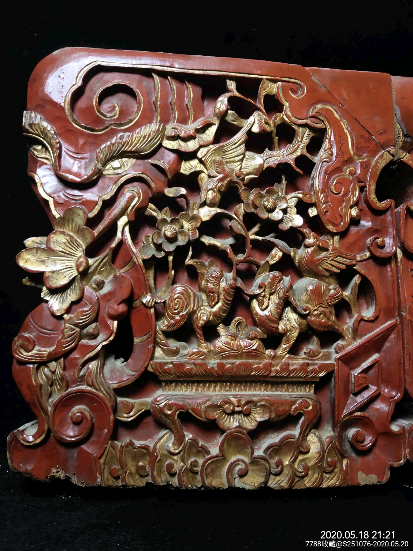 金漆老木雕花板,古建构件永春工雕花板老木器,潮汕金漆木雕