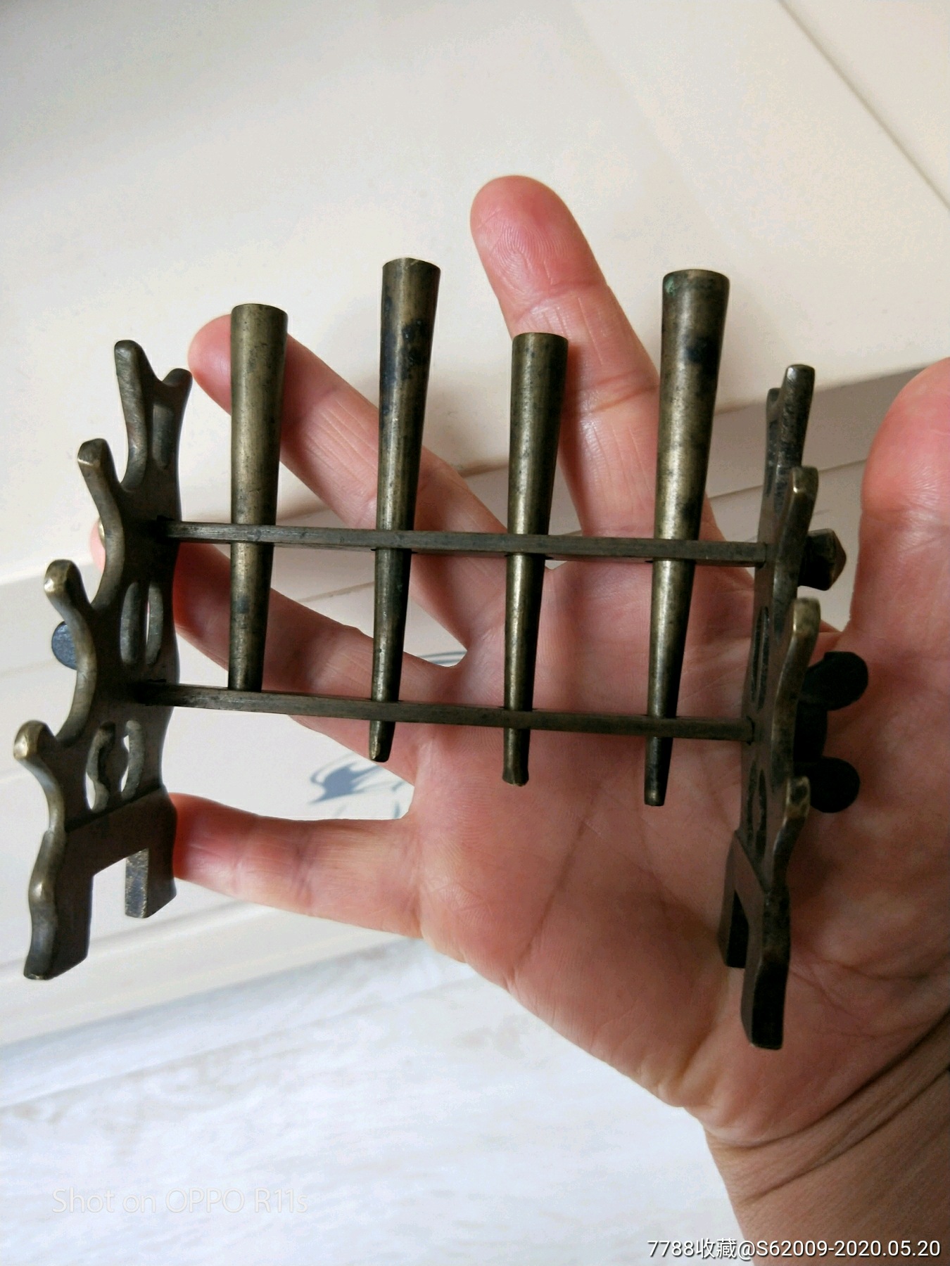 民国好品厚重四帽白铜笔架