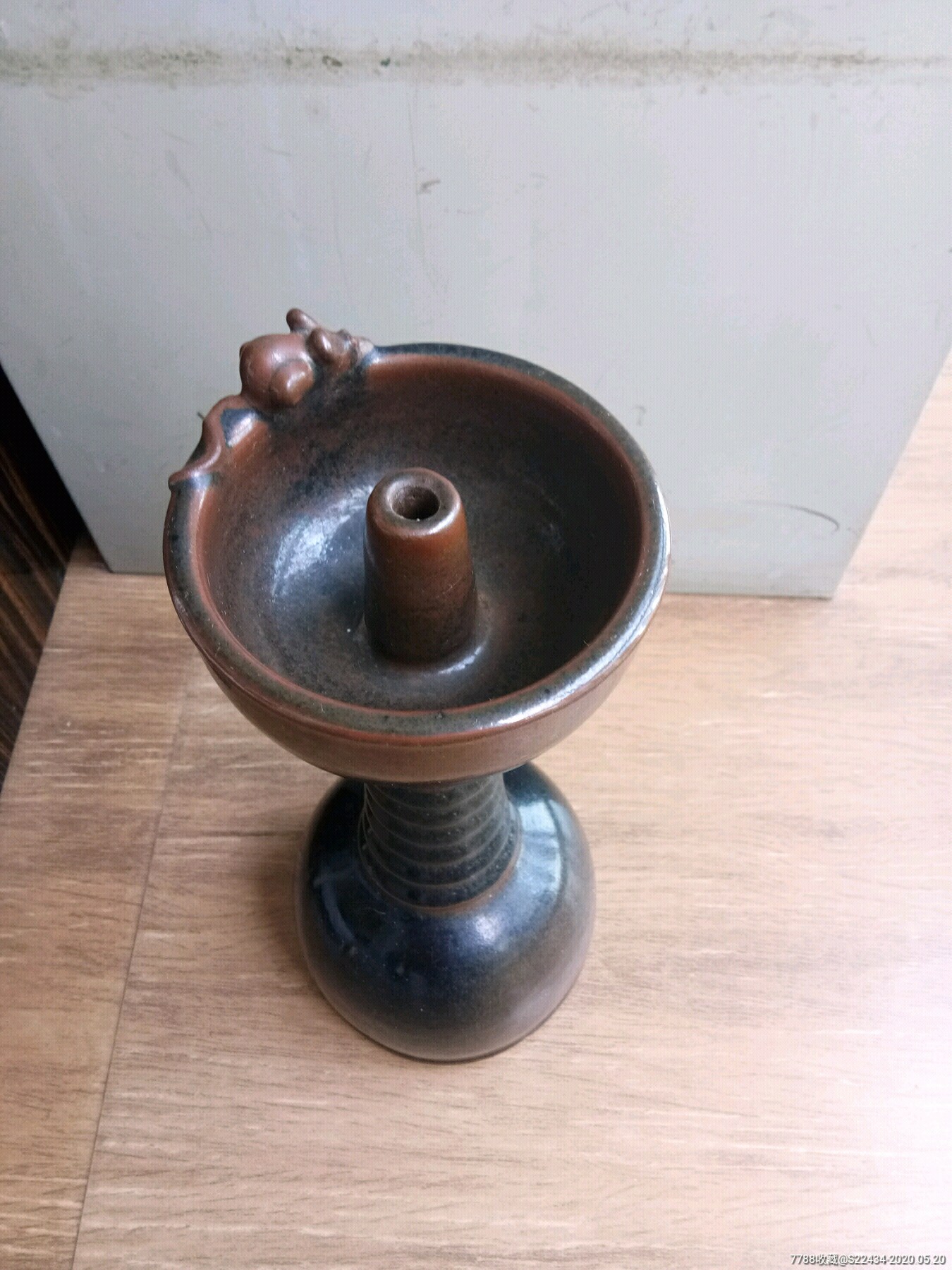 民国紫金釉老鼠偷油瓷油灯,造型独特,精致,大器少见