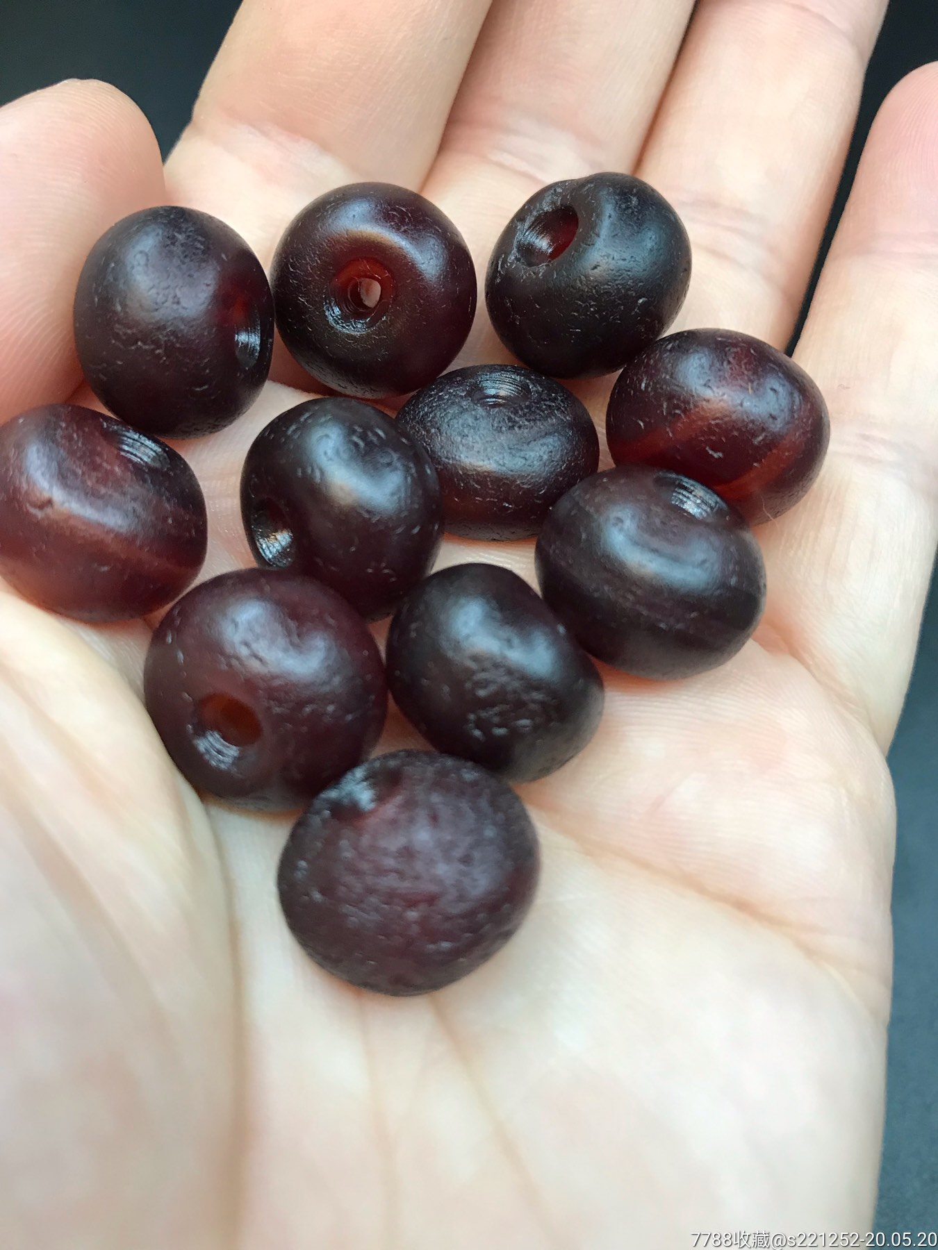 风化纹酒红色老玛瑙算盘珠