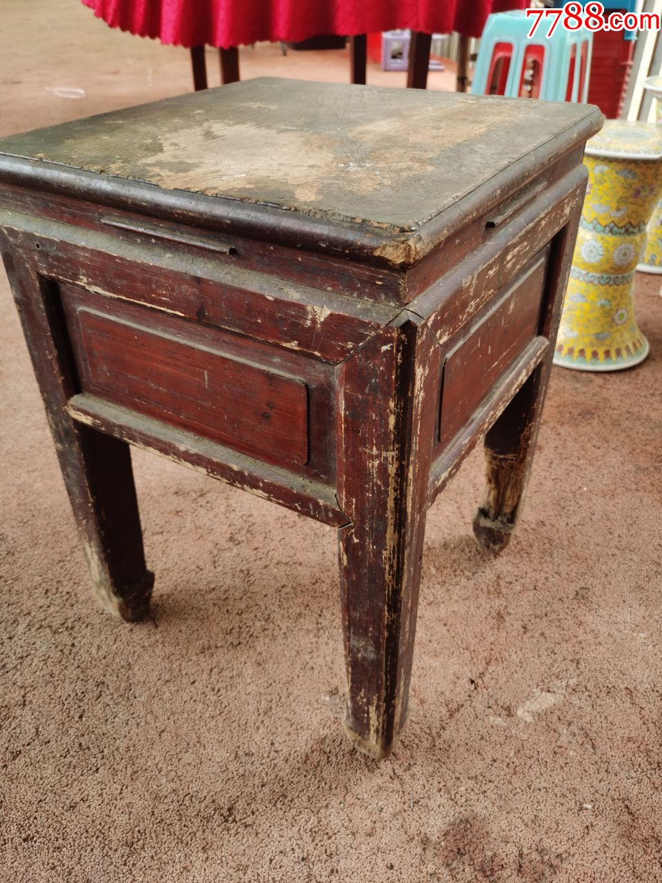 民国左右樟木带抽屉小方凳床头柜小茶几四方桌老家具