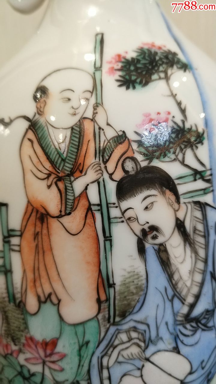 民国大家胡海清四人物大瓷尺瓶茂叔爱莲精品