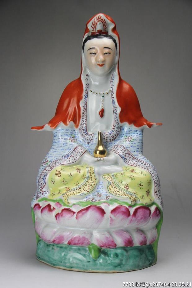 民国蔡昌泰造粉彩瓷塑观音