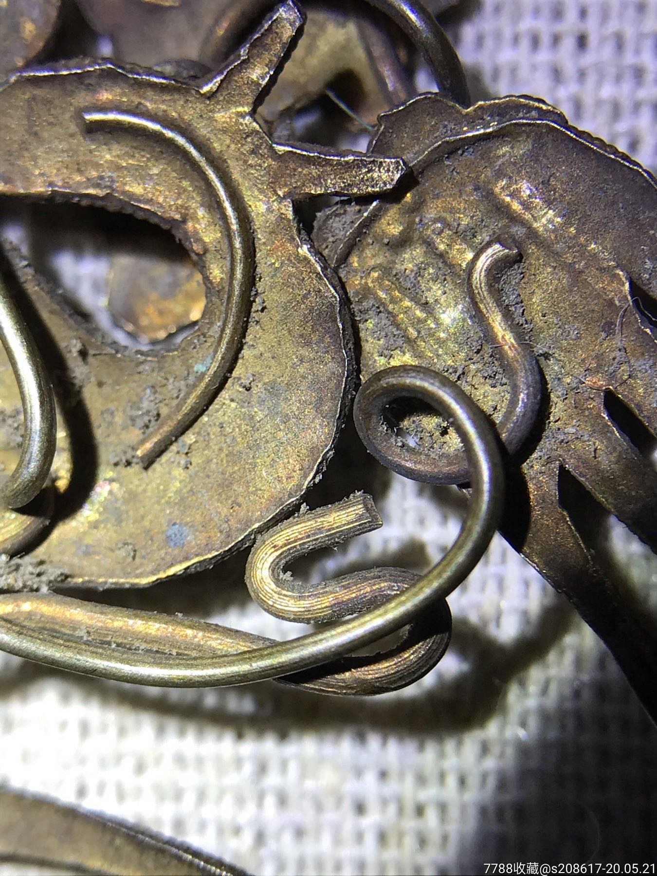 清朝老银发饰凤凰一对点翠工艺老银饰品