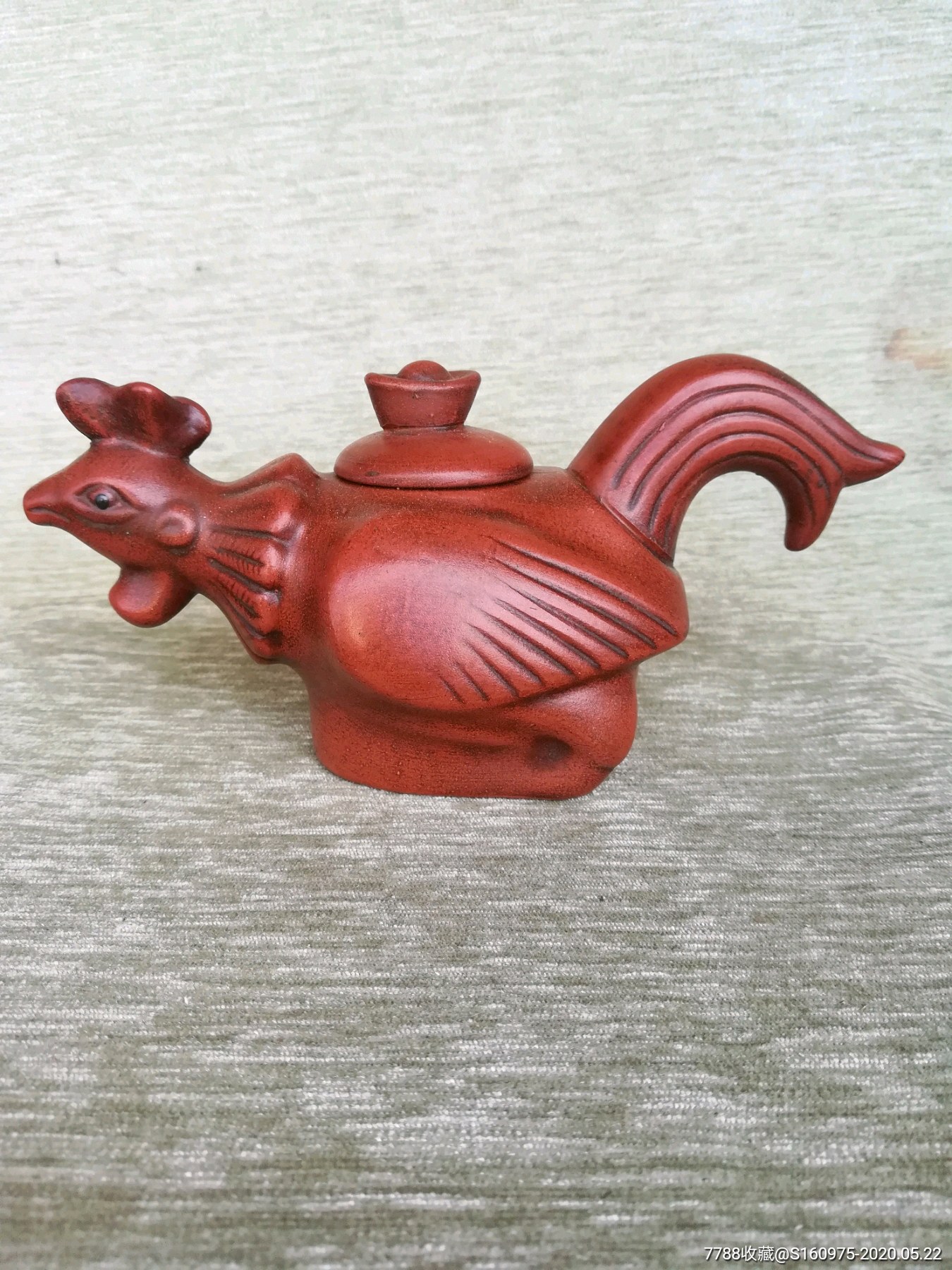 漂亮60年代出口创汇宜兴紫砂鸡形壶,18*8*8.5cm