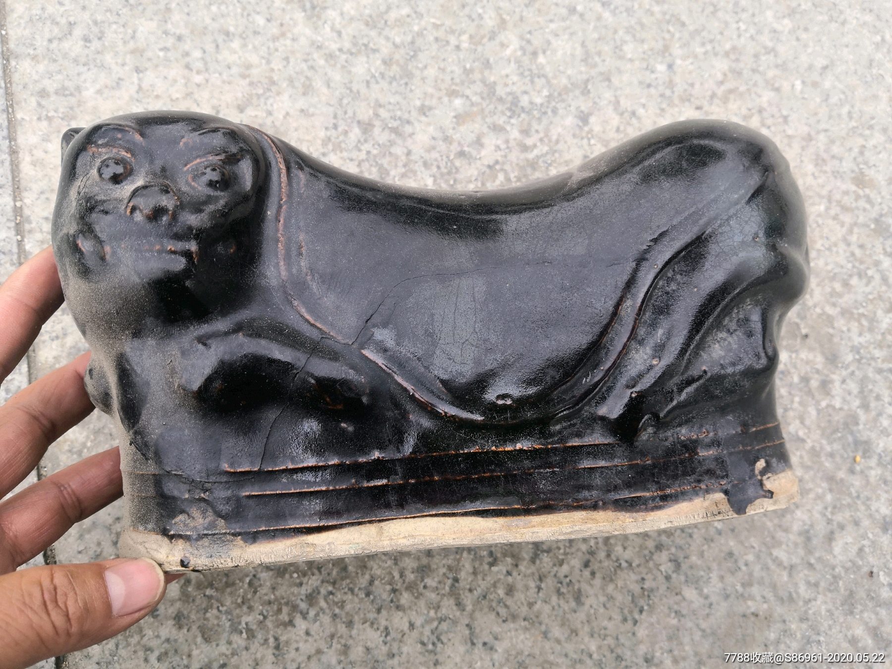 清代磁州窑黑釉猫枕-黑瓷/天目瓷-7788商城