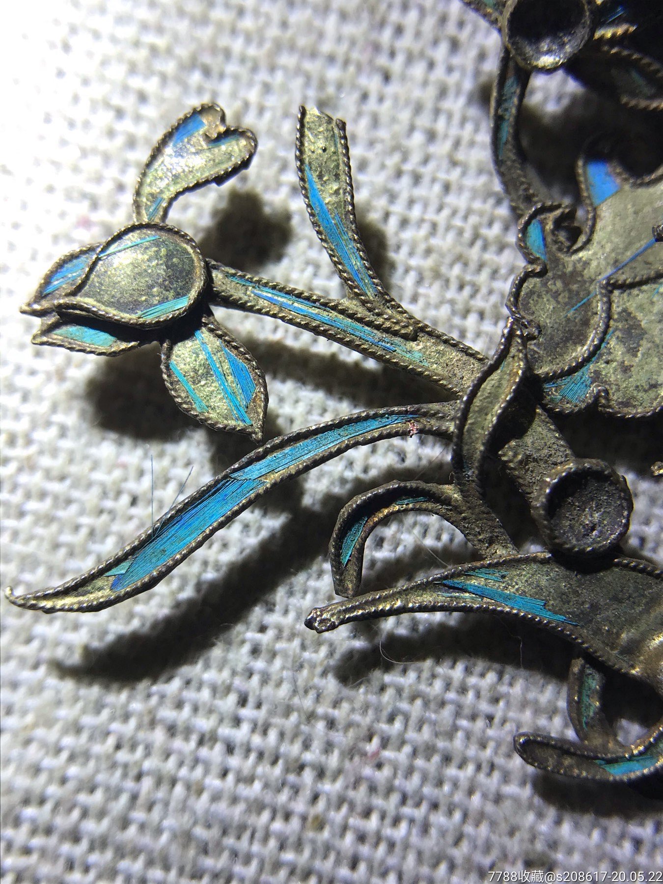 清朝仙鹤老银鎏金发饰银饰品点翠工艺