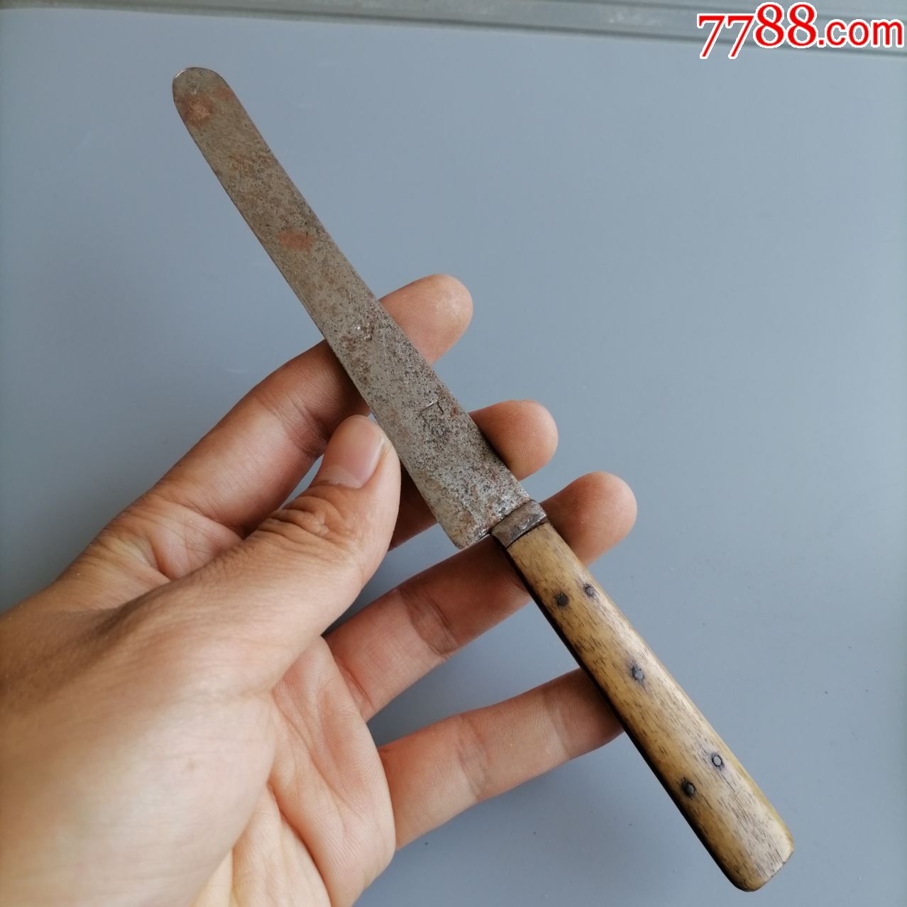 清代时期骨头把铜箍裁纸刀一把完好现在正常使用