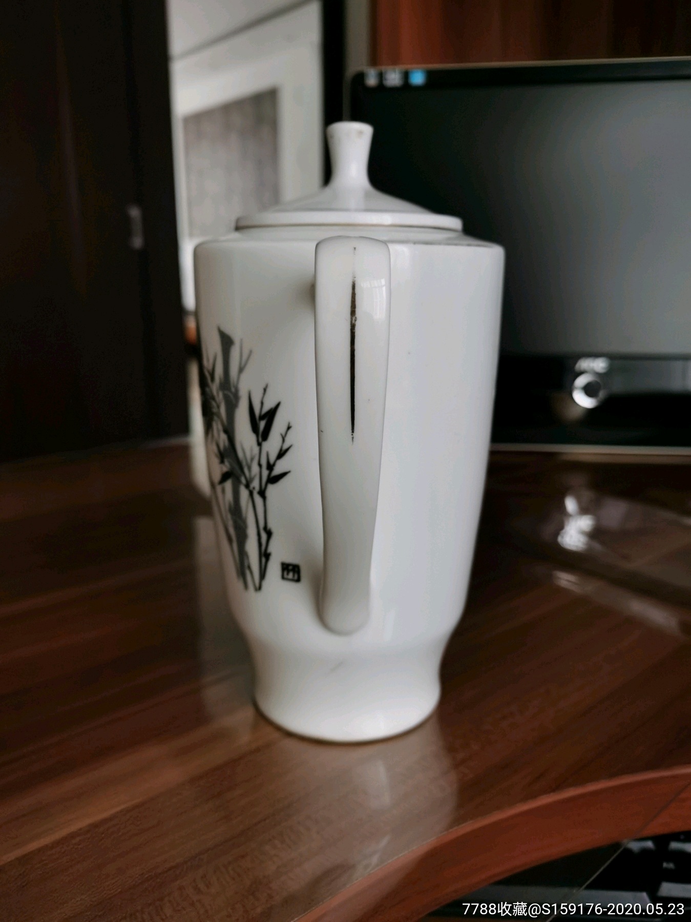七十年代,唐山陶研所底款,墨竹图案,薄胎茶壶-彩绘瓷/彩瓷-7788收藏