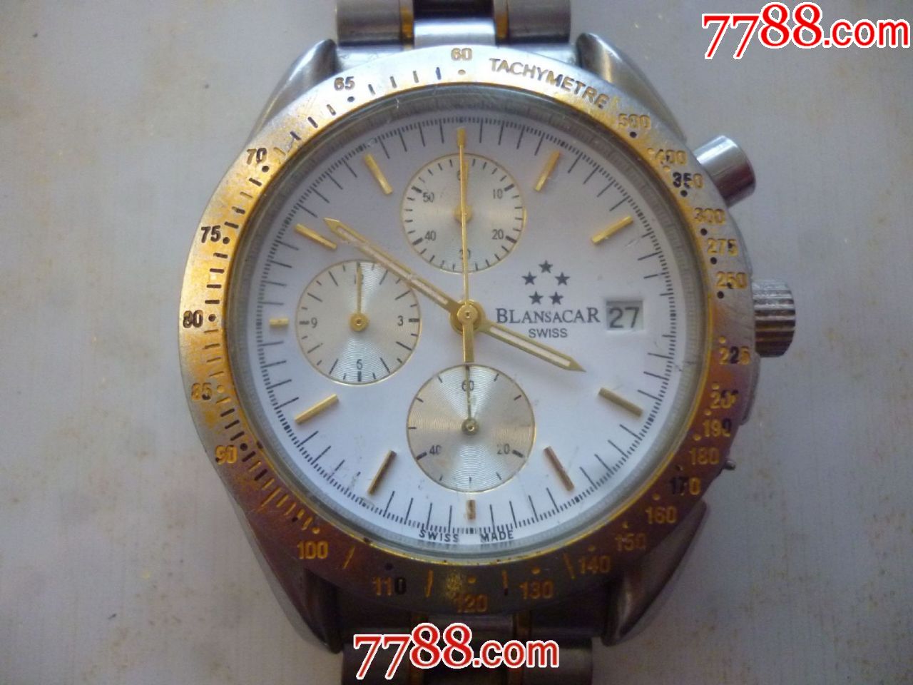 瑞士制造乳白色烤漆盘多针日历【blansacar】五星上将男士计时腕表