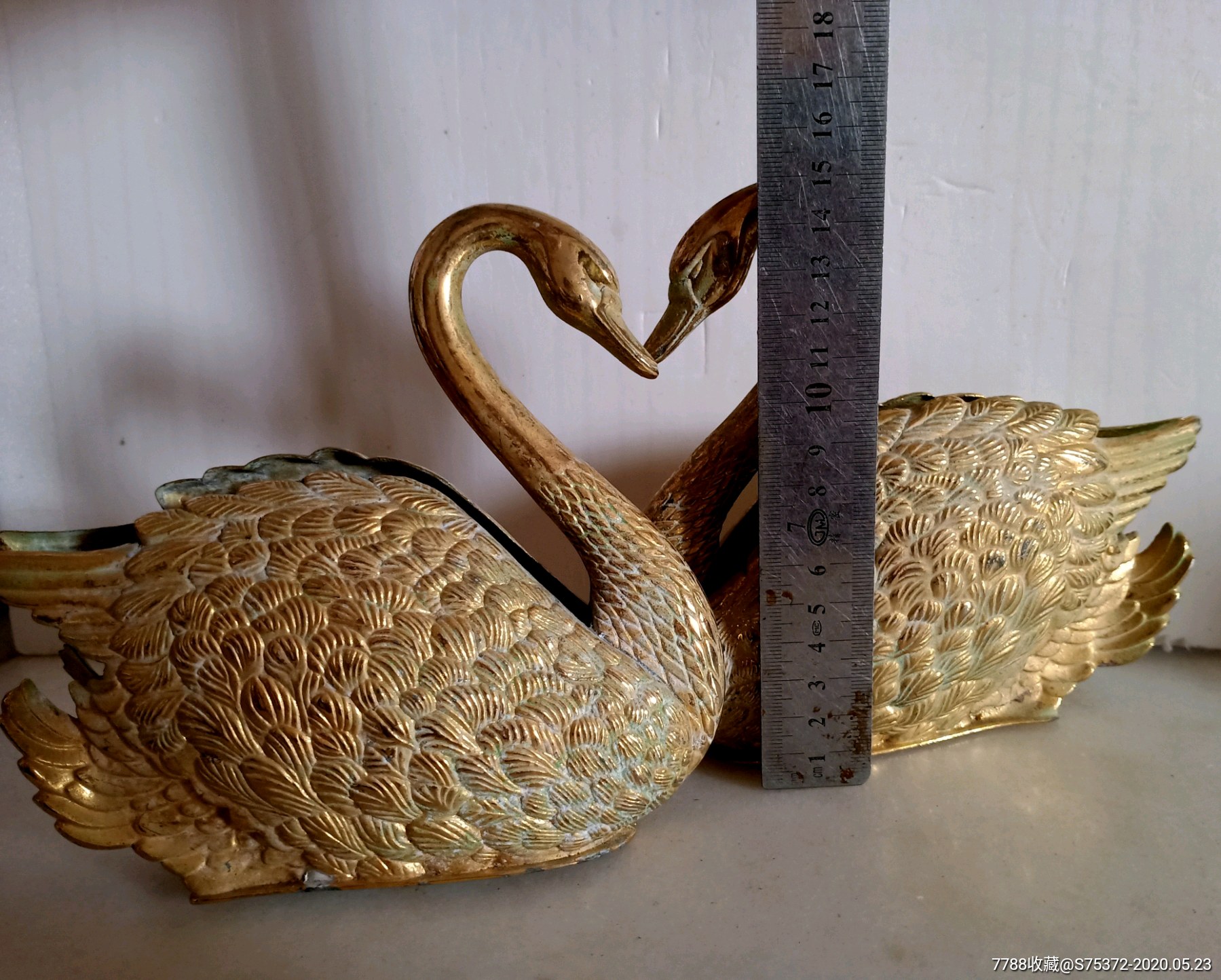 漂亮铜天鹅摆件一对