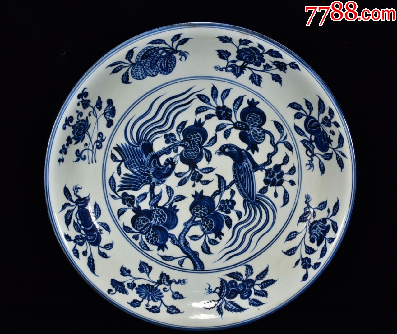 明宣德青花鹦鹉石榴纹盘-青花瓷-7788收藏__收藏热线