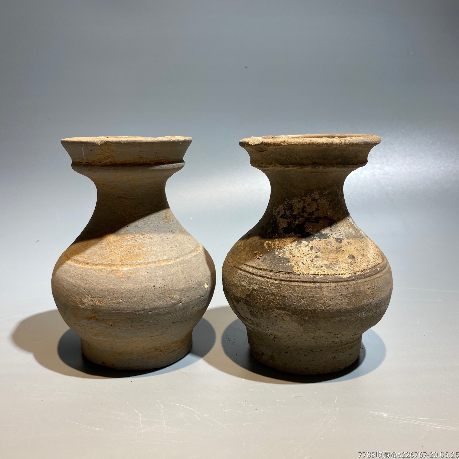 古玩陶器古董汉代小陶瓶盘口瓶