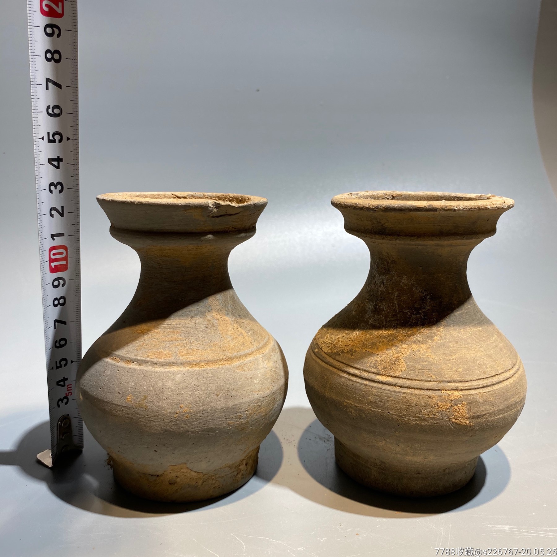 古玩陶器古董汉代小陶瓶盘口瓶