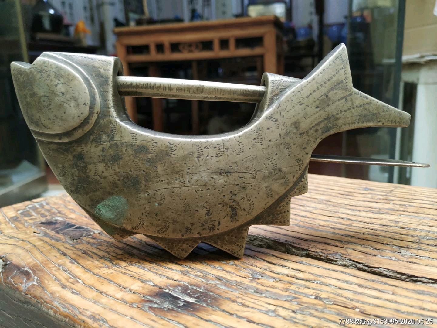 晚清民国白铜鱼锁