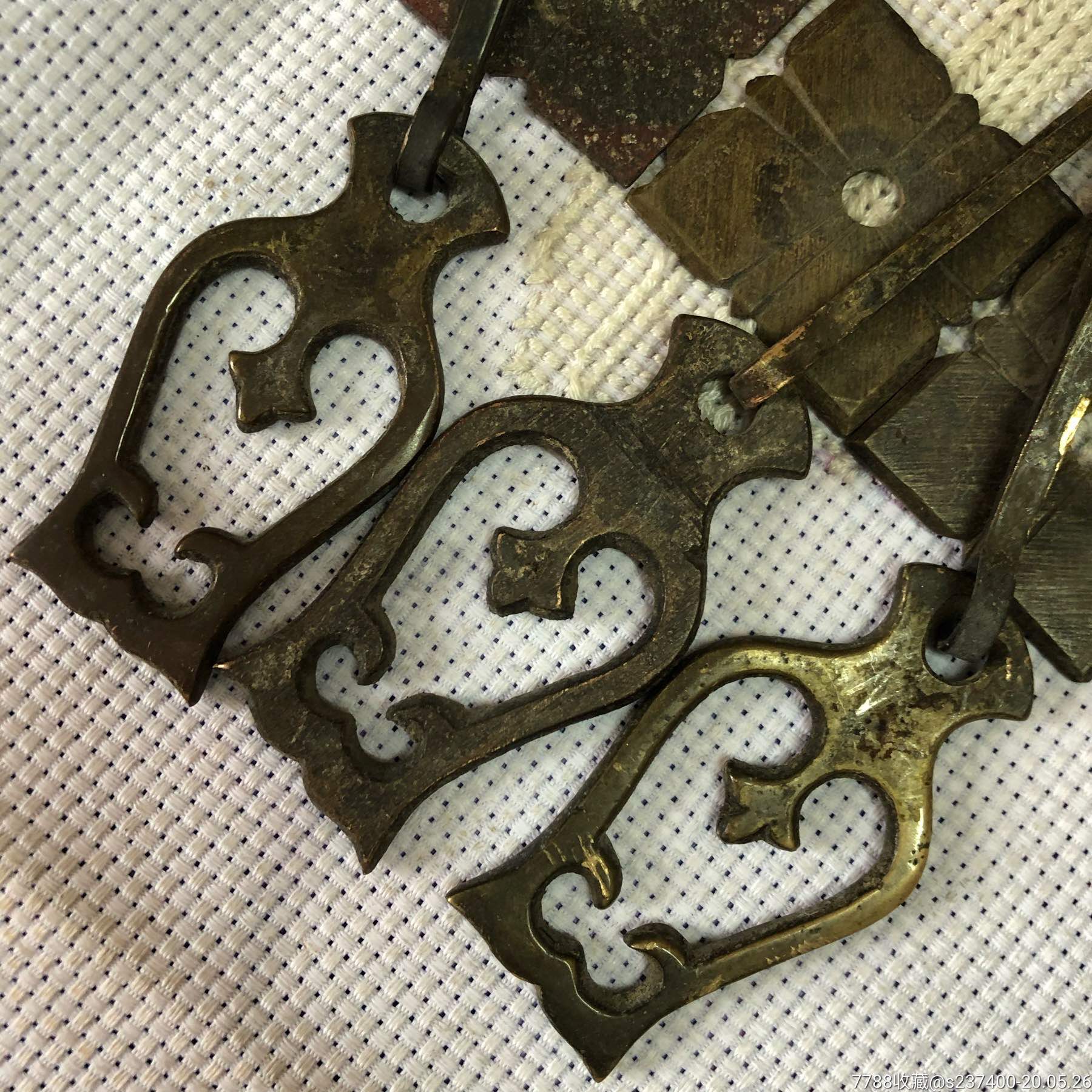 老铜拉手民国老货手工黄铜拉手3件套出配老家具古式家具保真包老