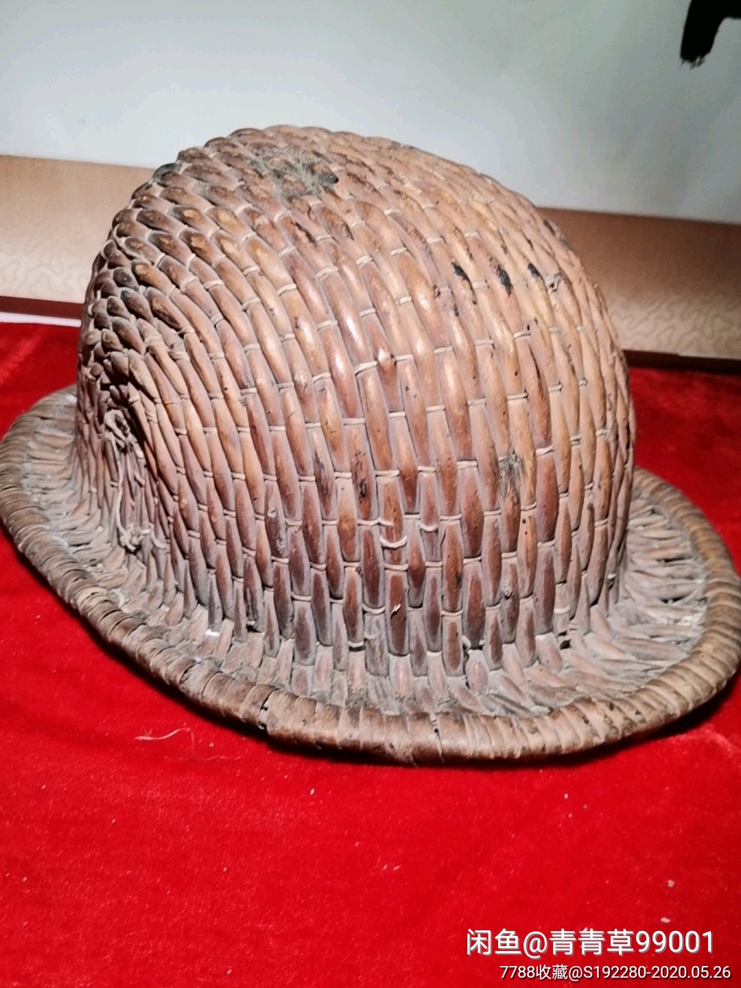清代纯手工编织草帽,藤条编织帽子