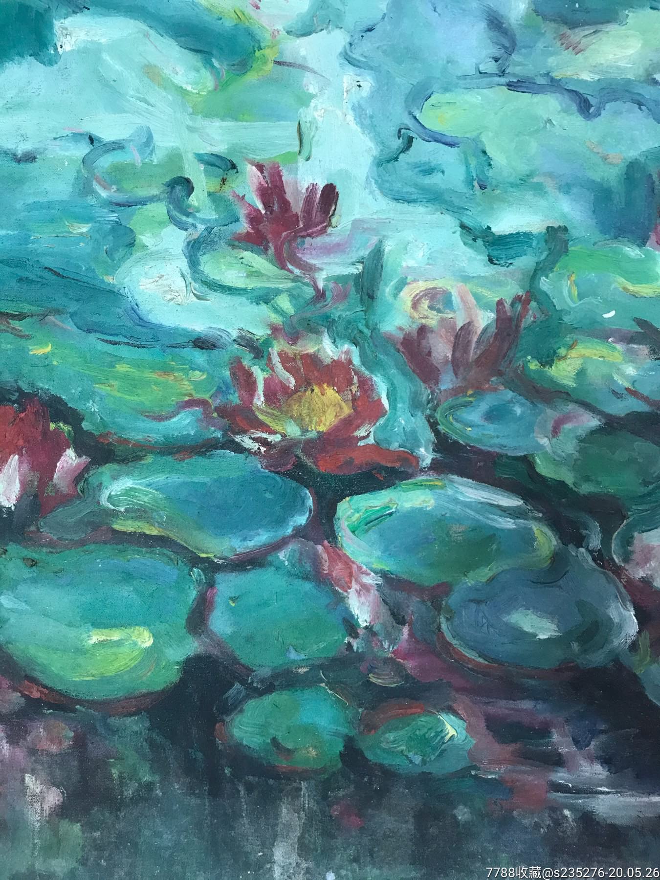 池塘荷花近期-油画原画-7788旧货商城
