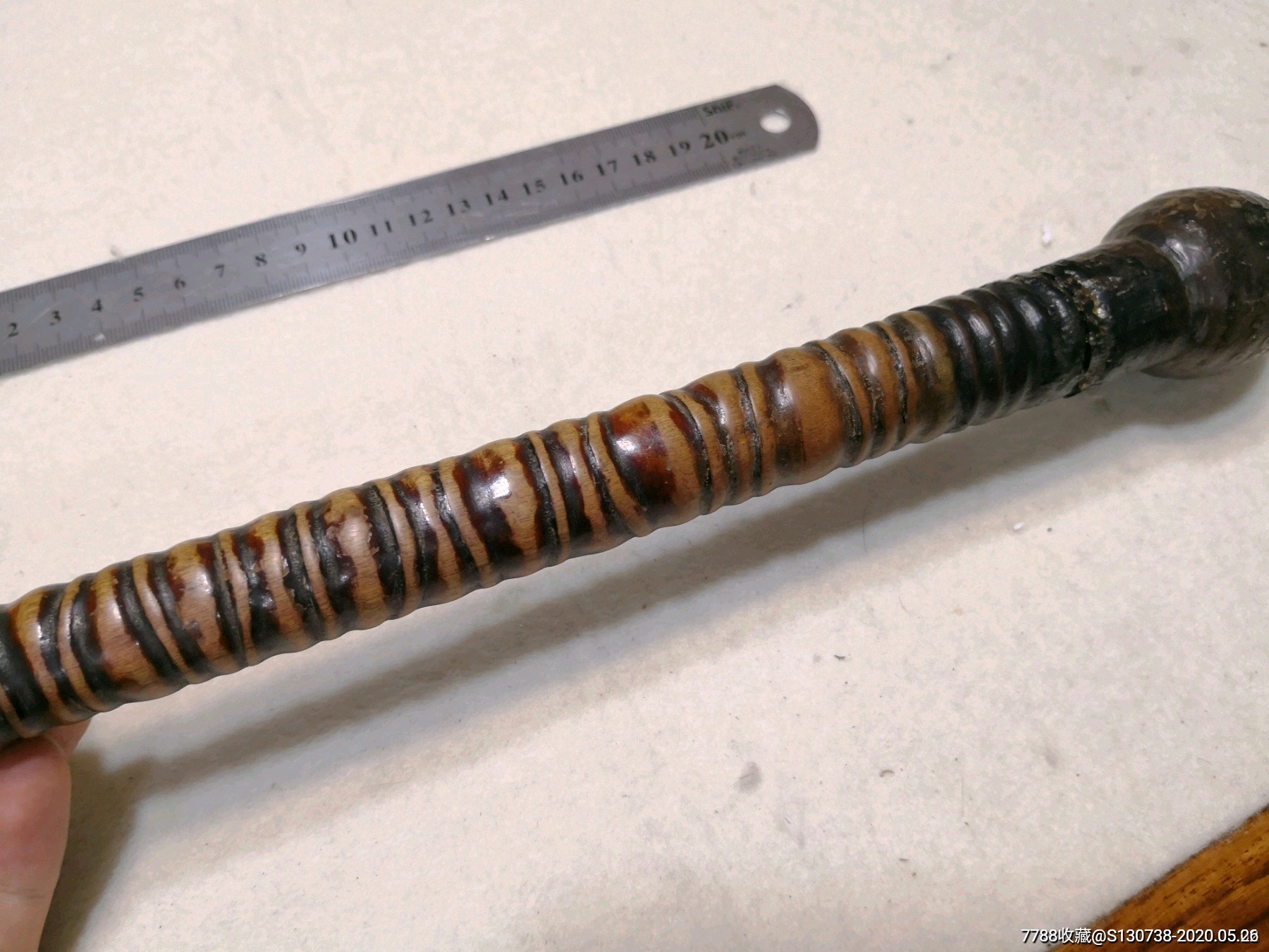 民国木雕罗汉竹型烟杆