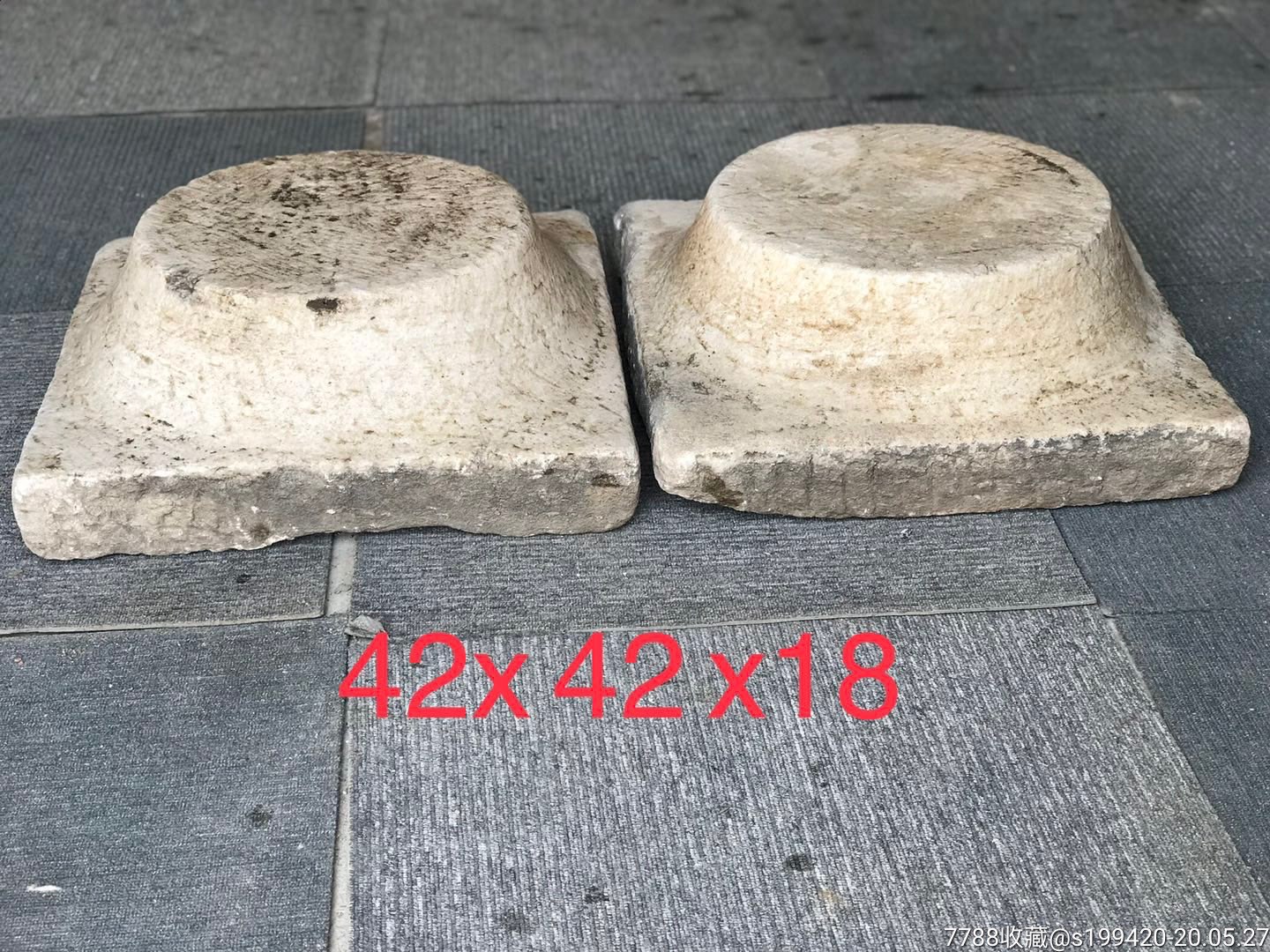 清代汉白玉柱墩?一对.品相包浆一流,包老.尺寸见图.