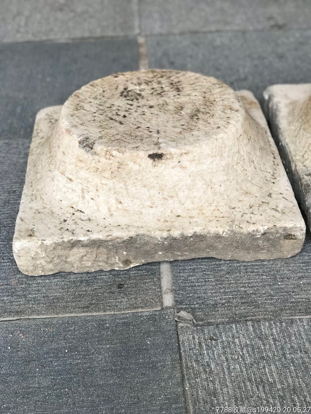 清代汉白玉柱墩一对品相包浆一流包老尺寸见图