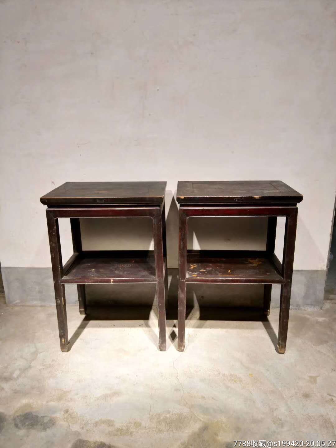 清代楠木老茶几一对.