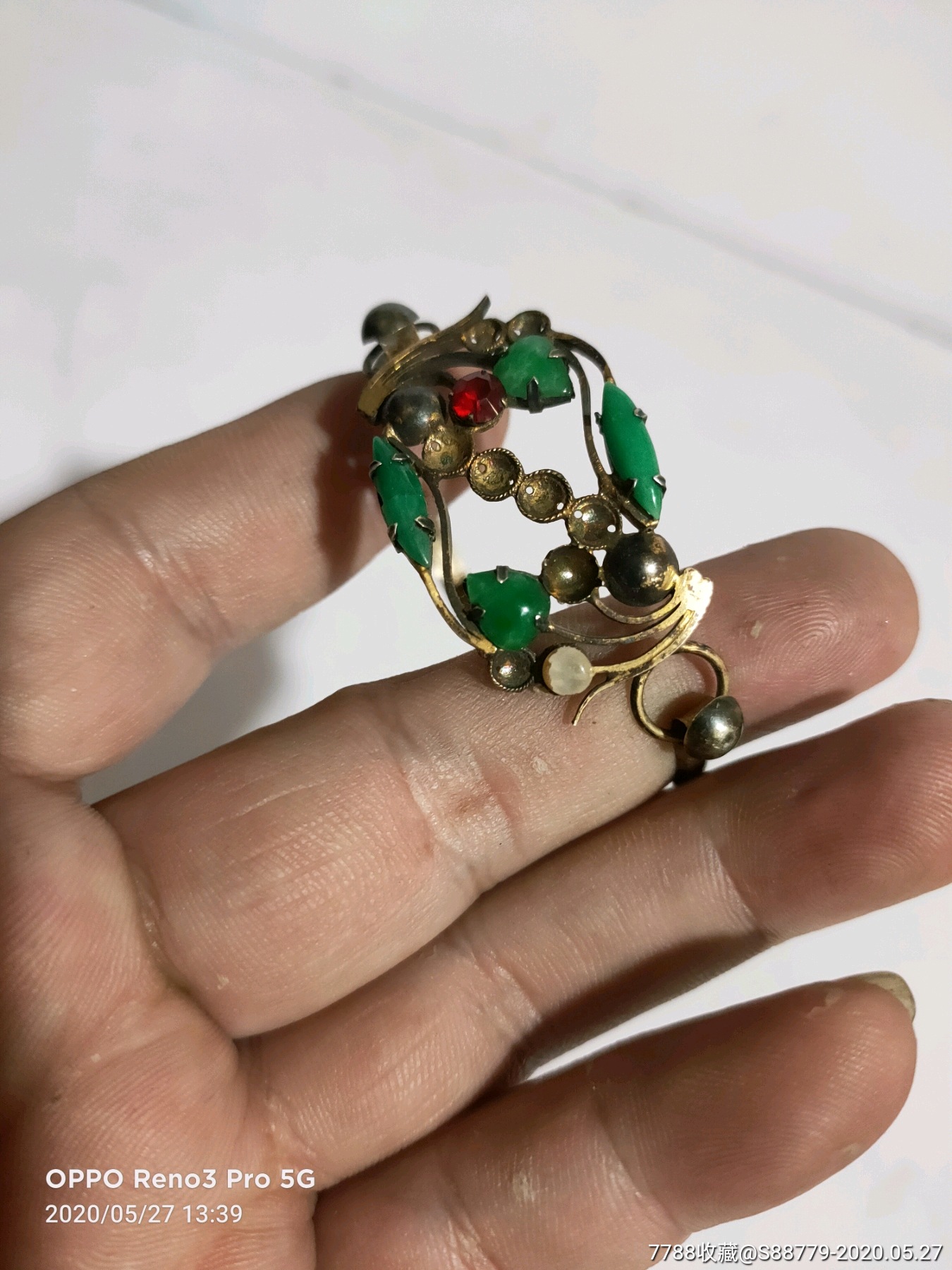 民国铜镀金镶宝石女式手镯