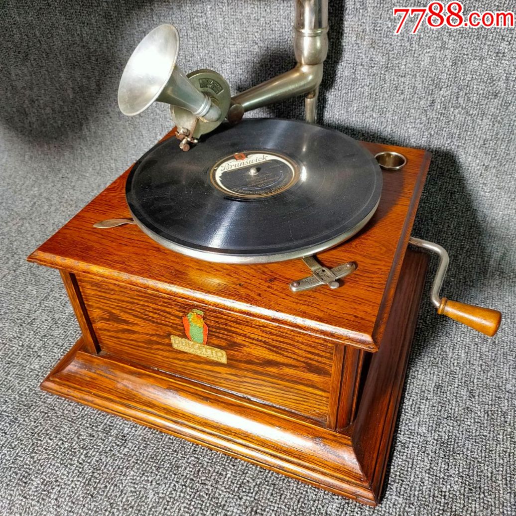 90年代英国双喇叭手摇黑胶留声机怀旧馆藏品复古西洋风家装摆件