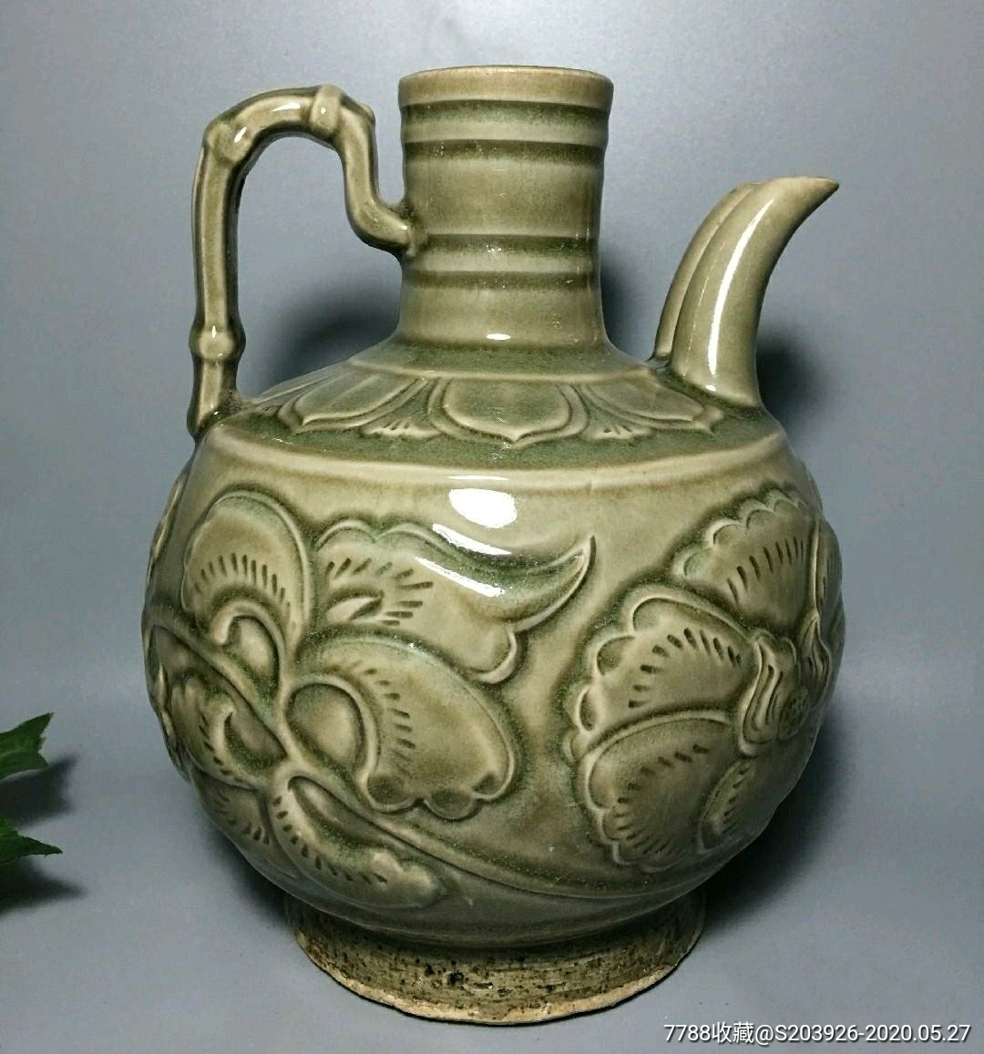 耀州窑印花双流执壶