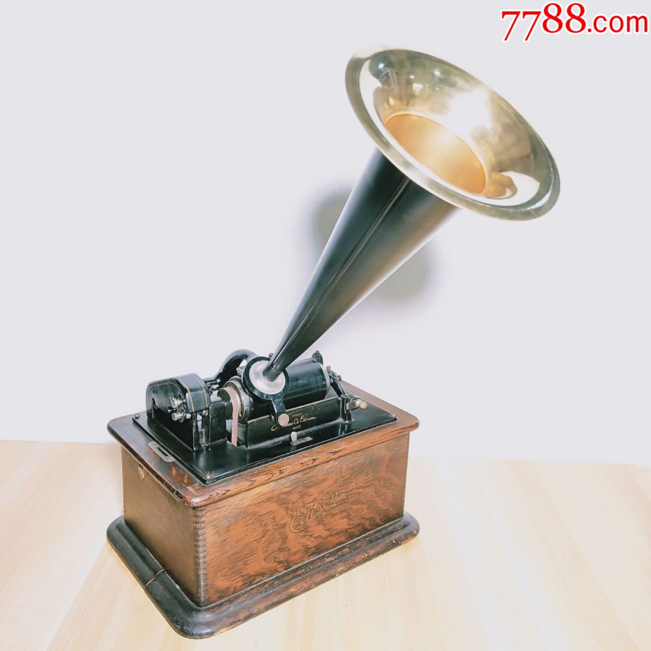 1901年爱迪生大喇叭蜡筒手摇留声机旧上海洋落儿摆件客厅复古餐馆