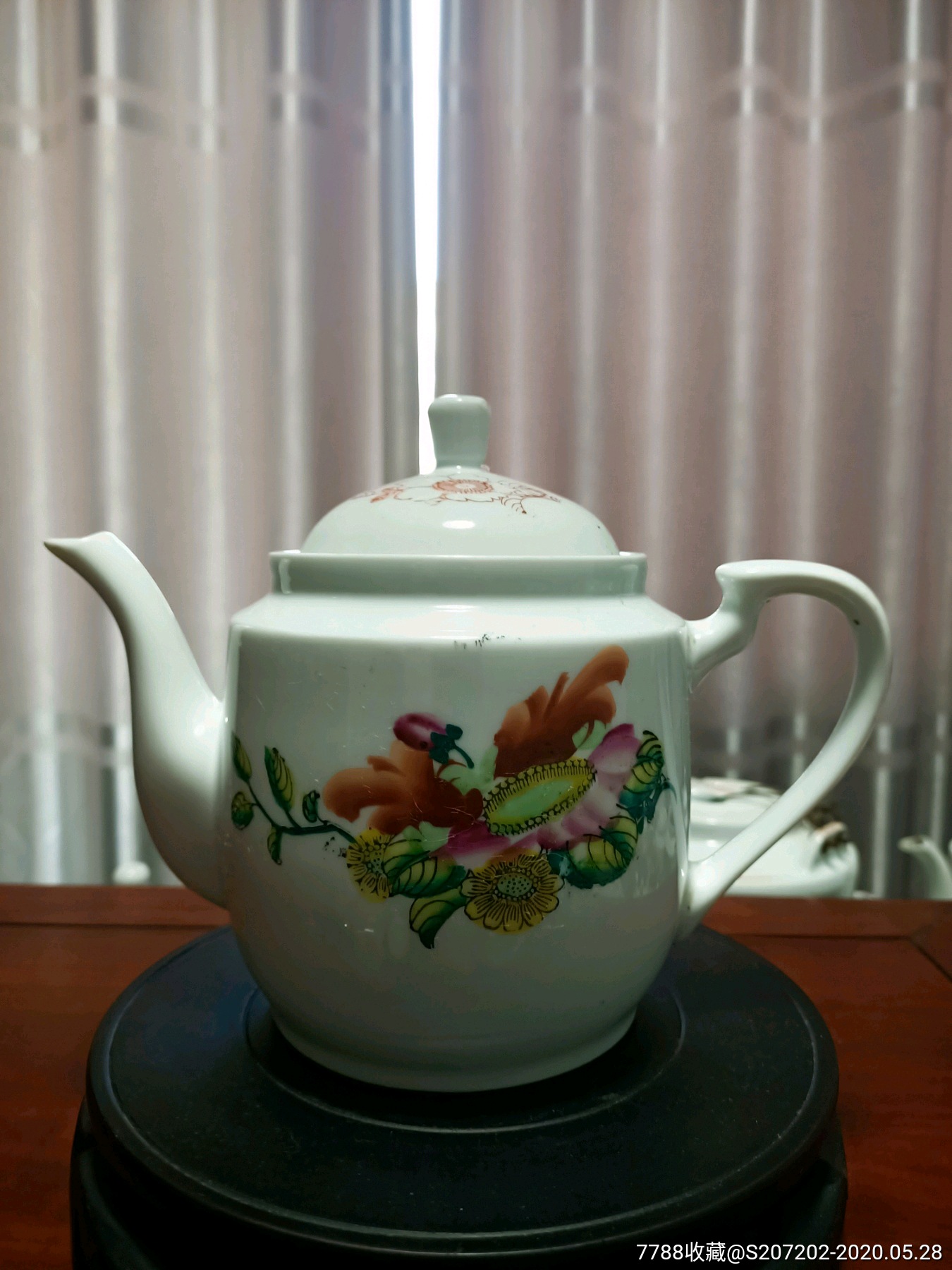 古玩瓷器建国后一枝花醴陵手绘茶壶提梁壶全品,口沿轻微磨损喝茶神器