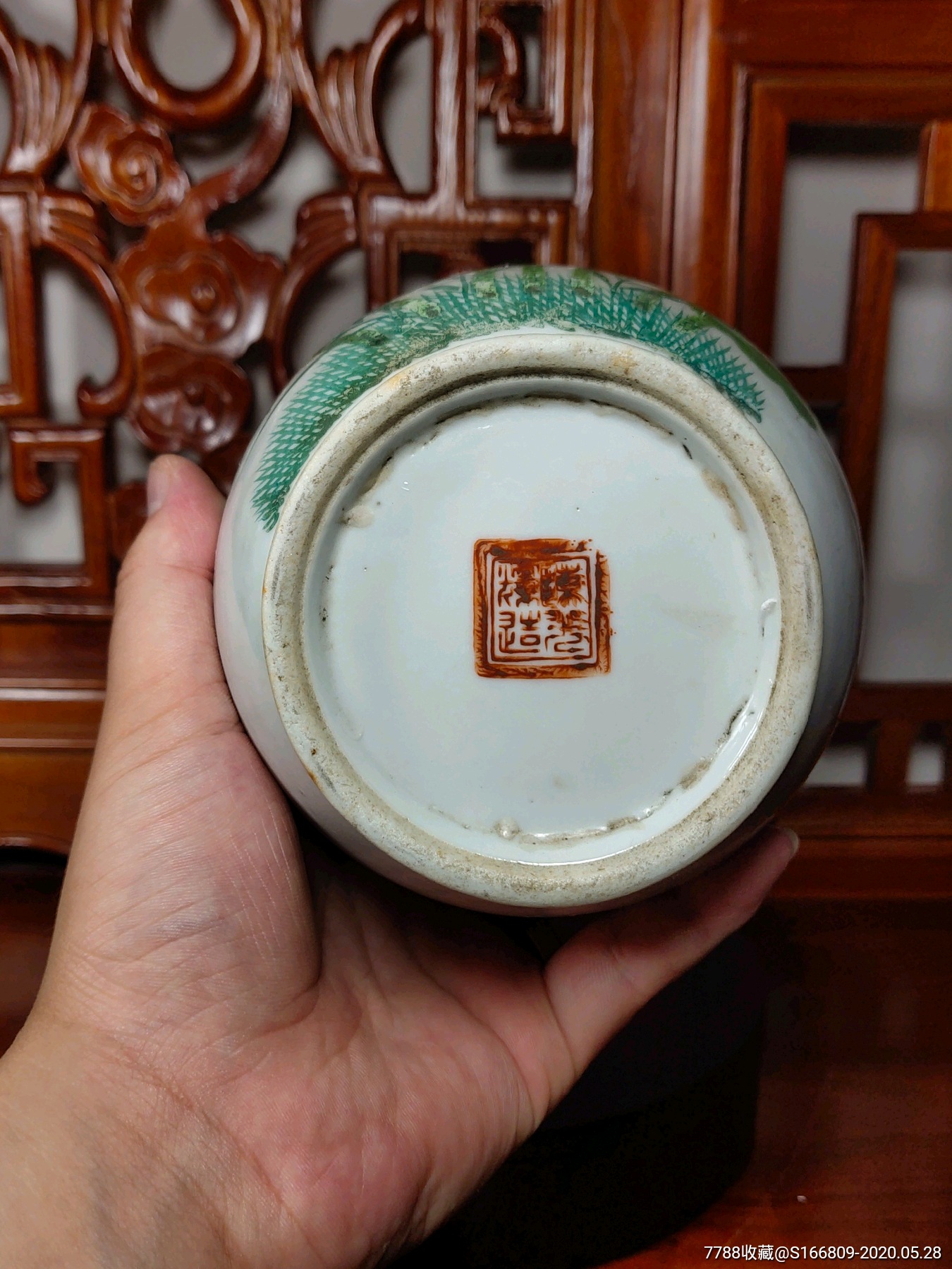 晚清民国名家陈光辉油彩荷花诗词棒槌瓶花瓶